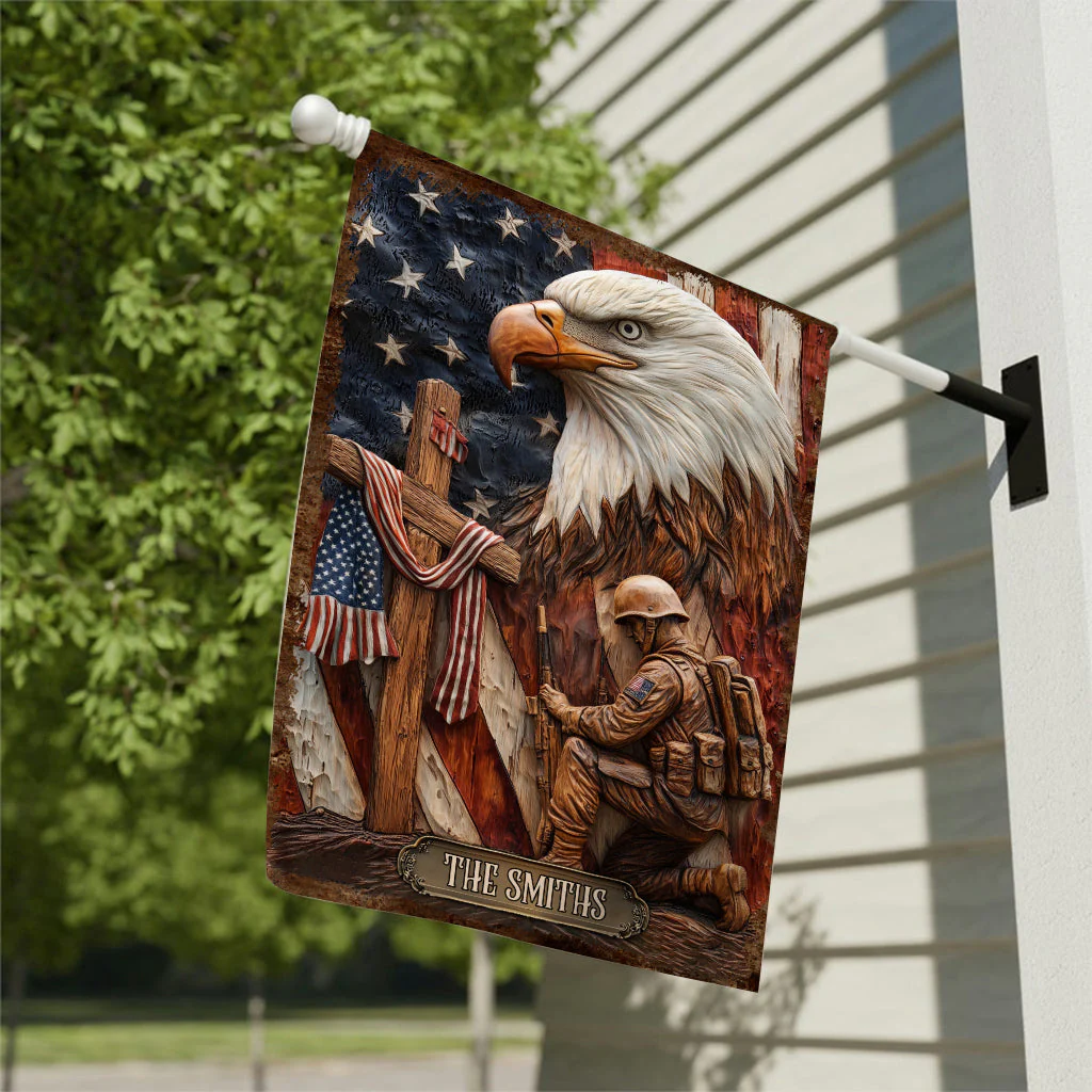 Eagle Kneeling Soldier Christ Cross Flag - Gift For Veteran, Patriotic - Image 3