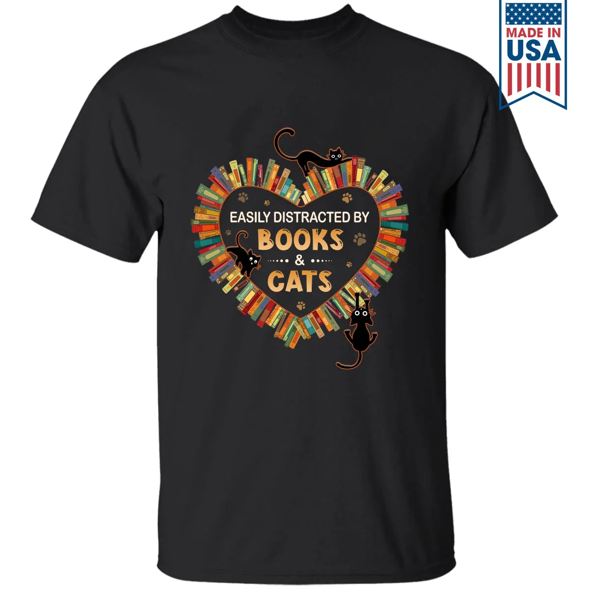 Easily Distracted By Books And Cats - Personalized T-shirt - Gift For Book Lover, Reader, Her HH01 - Image 2