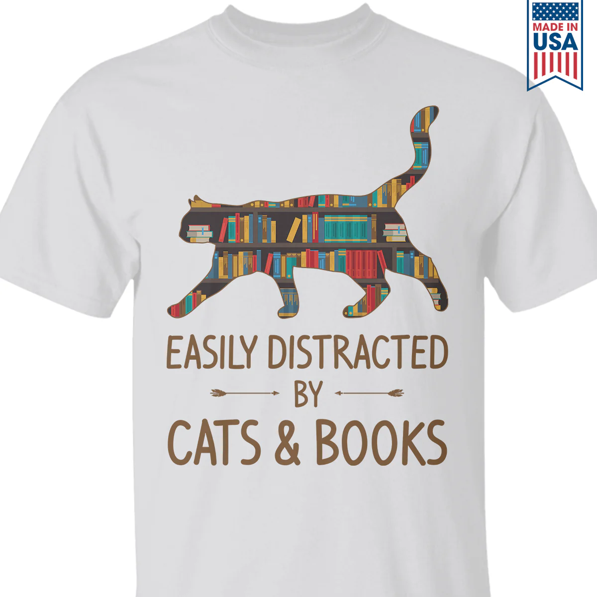 Easily Distracted By Cats And Books Book Lovers Gift T-Shirt - Image 2