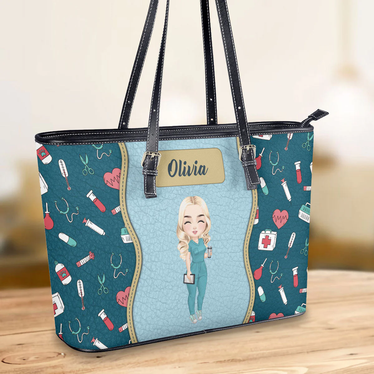 Elegant Nurse - Personalized Leather Tote Bag - Gift For Nurse | NR4 HH01 - Image 2