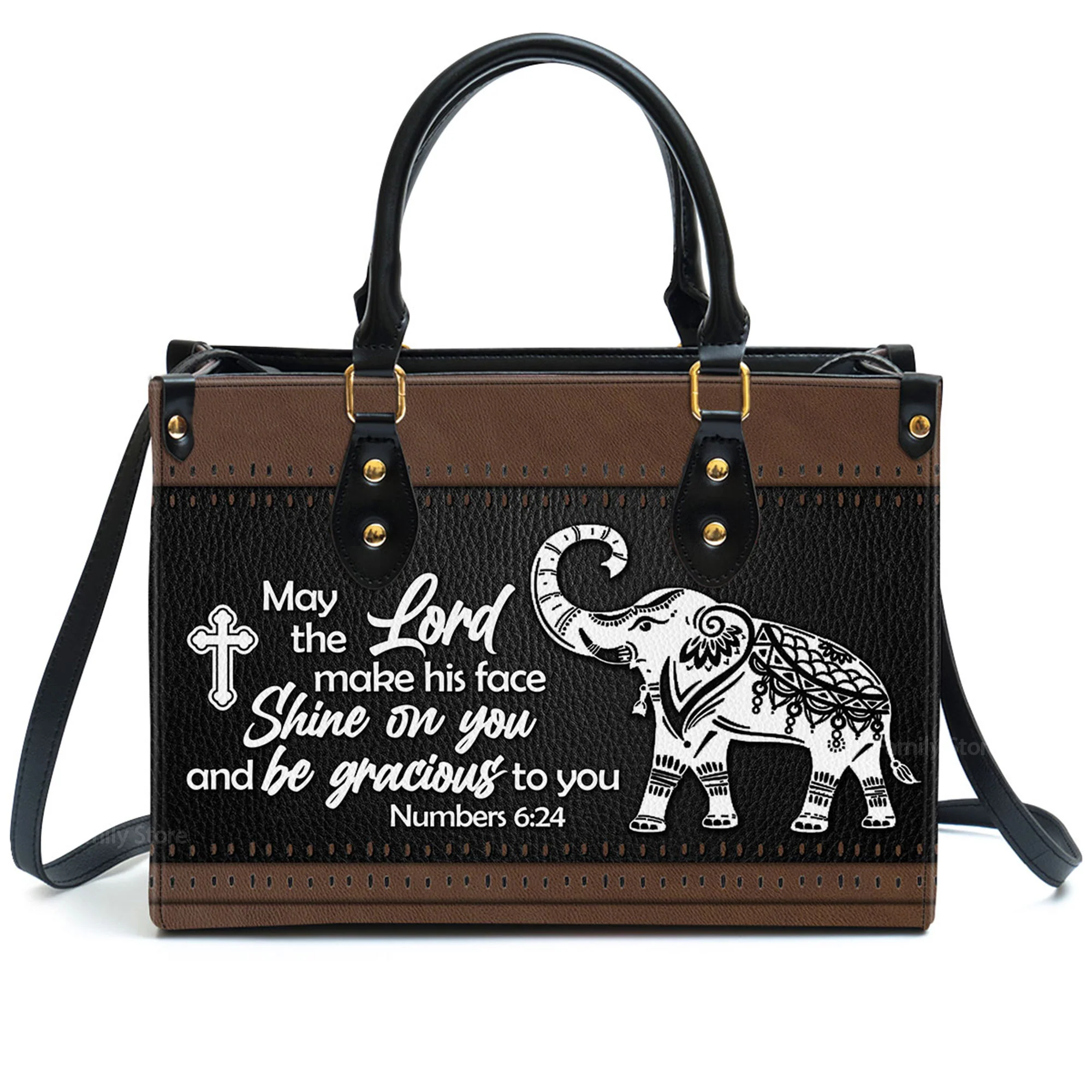 Elephant May The Lord Make His Face Shine On You - Thoughtful Gift For Christians - Personalized Leather Handbag With Handle - AT4081453 - Image 2