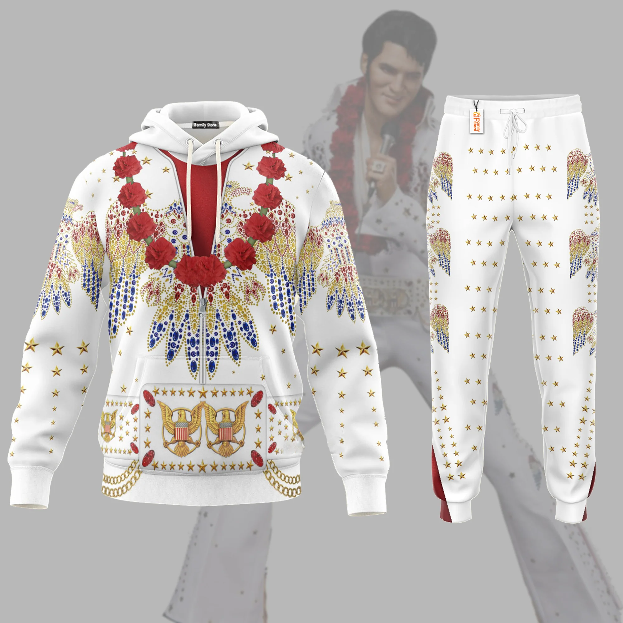 Elvis Aloha Costume - Hawaii Hoodie Sweatshirt T-Shirt Sweatpants CSELV005