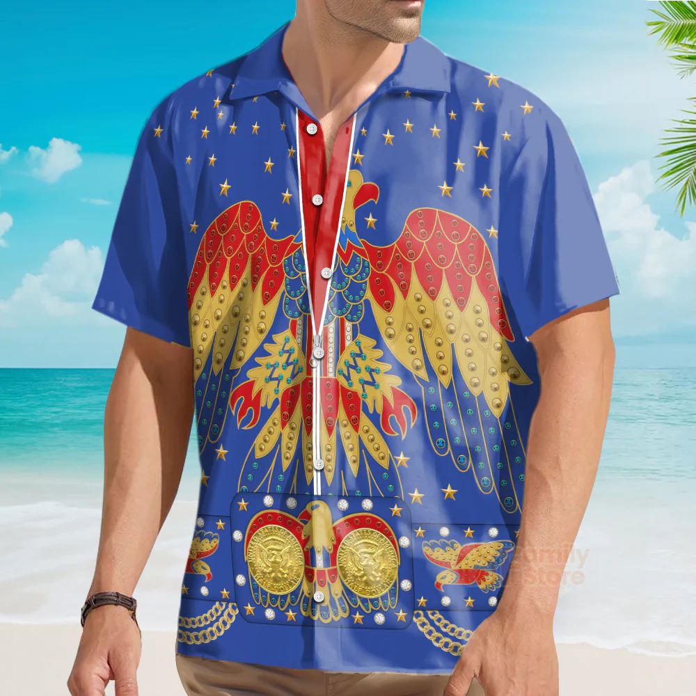 Elvis EAGLE Blue - Costume Cosplay Hawaiian Shirt CSELV023 - Image 4
