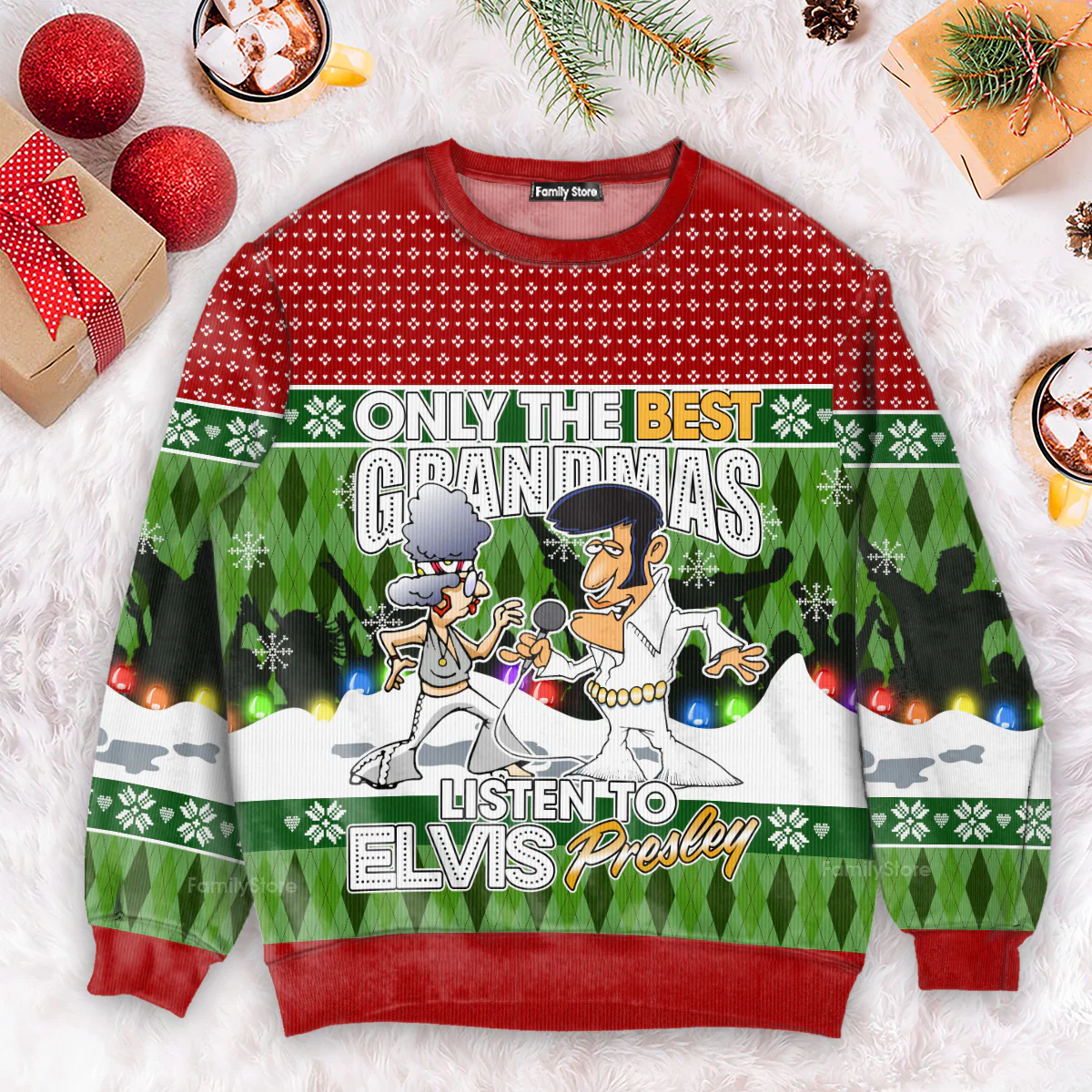 Elvis Only The Best Grandmas Listen To Elvis - Costumes Cosplay Ugly Christmas Sweater - Image 4