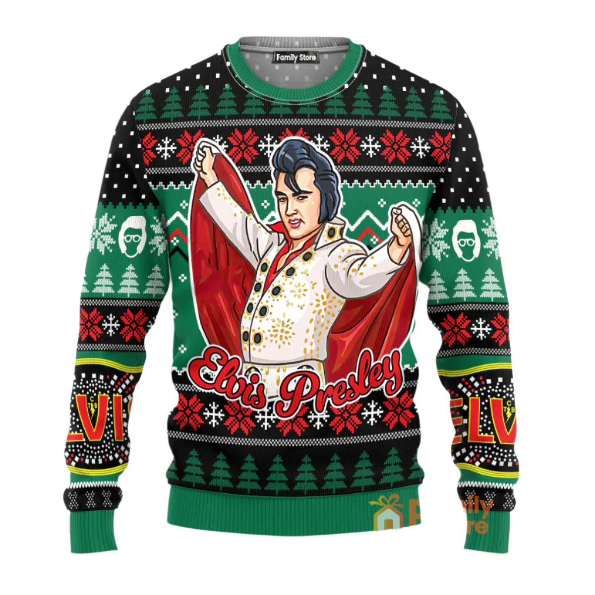 Elvis Presley Belt Buckle Sign With Rhinestone  - Costumes Cosplay Ugly Christmas Sweater CSELV051