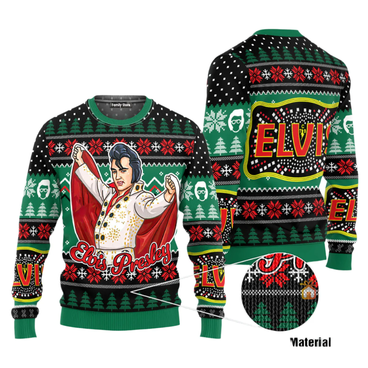 Elvis Presley Belt Buckle Sign With Rhinestone  - Costumes Cosplay Ugly Christmas Sweater CSELV051 - Image 3