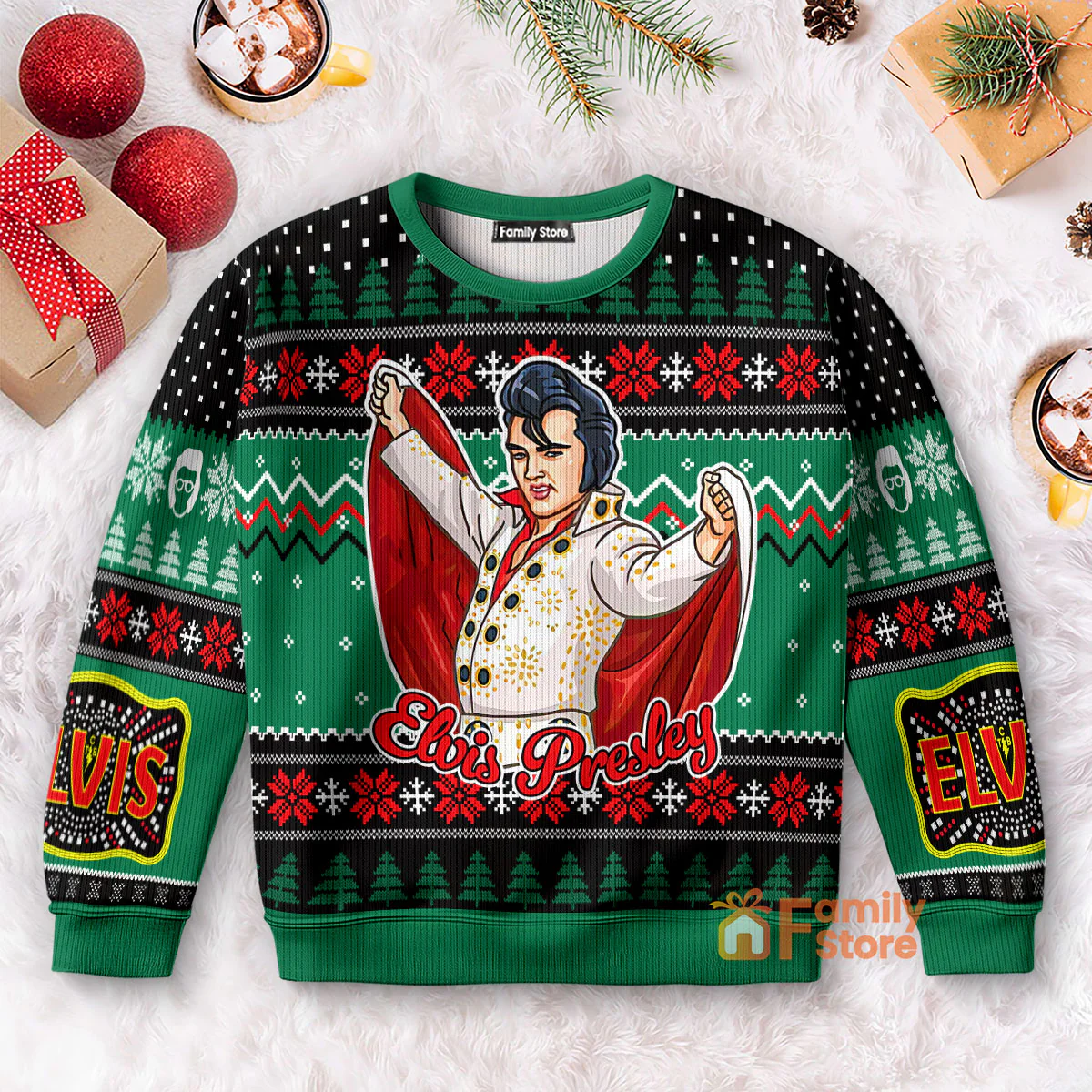 Elvis Presley Belt Buckle Sign With Rhinestone  - Costumes Cosplay Ugly Christmas Sweater CSELV051 - Image 4