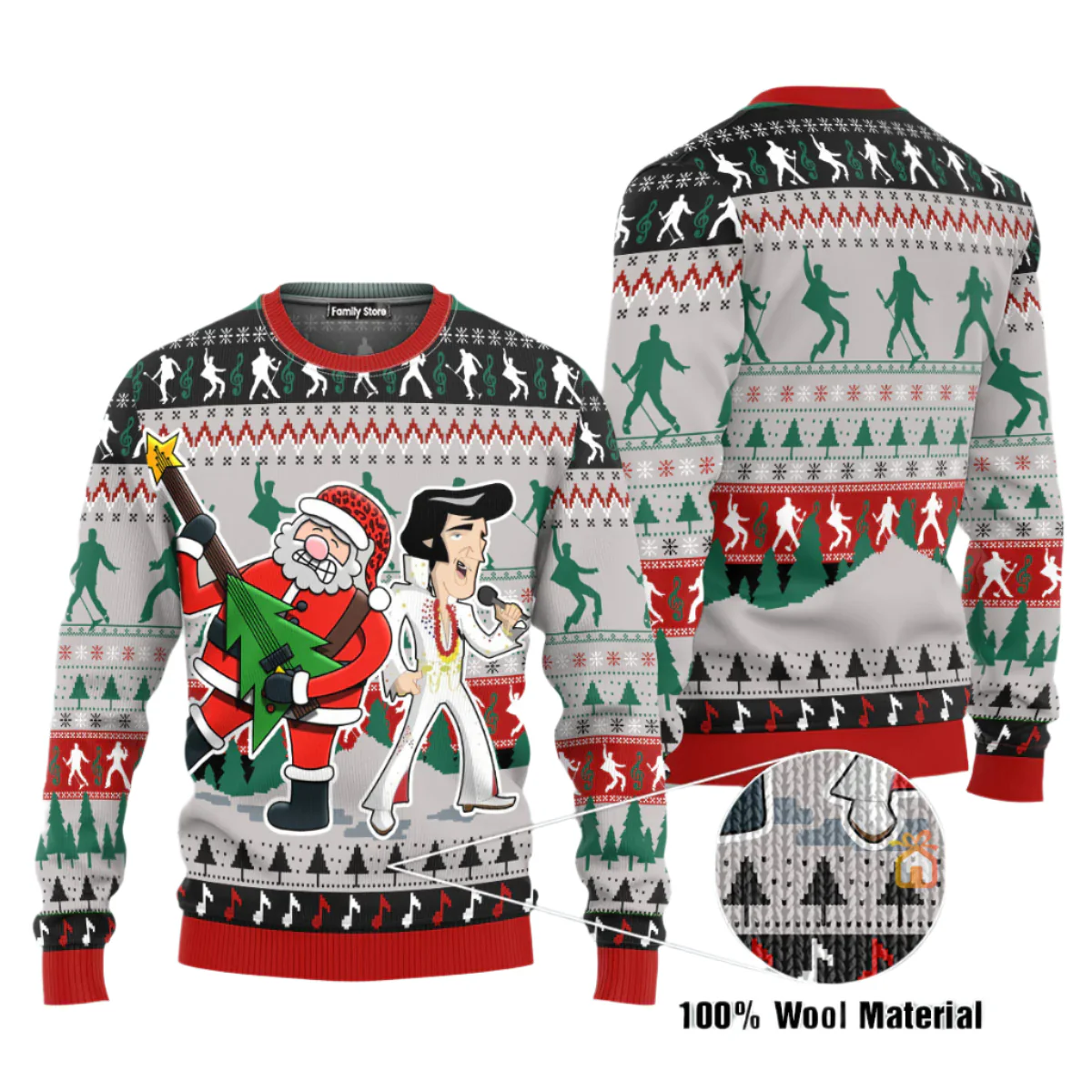Elvis Presley With Santa Costumes Cosplay - Ugly Christmas Sweater CSELV050