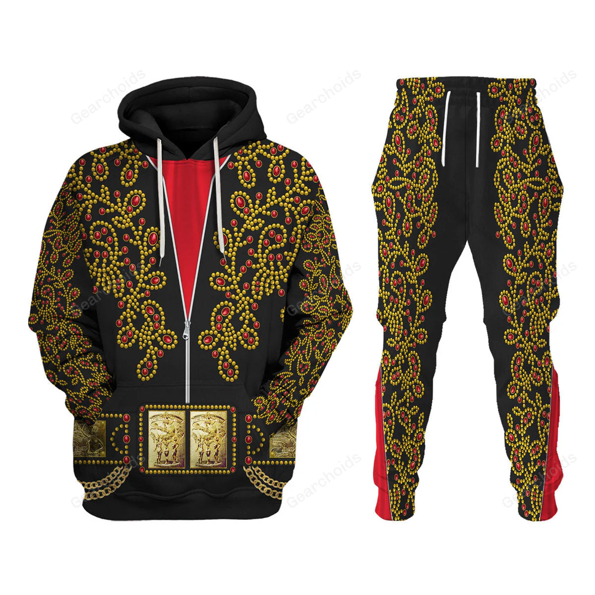 Elvis Spanish Flower - Black With Red Stones - Costume Cosplay Hoodie Sweatshirt Sweatpants CSELV037
