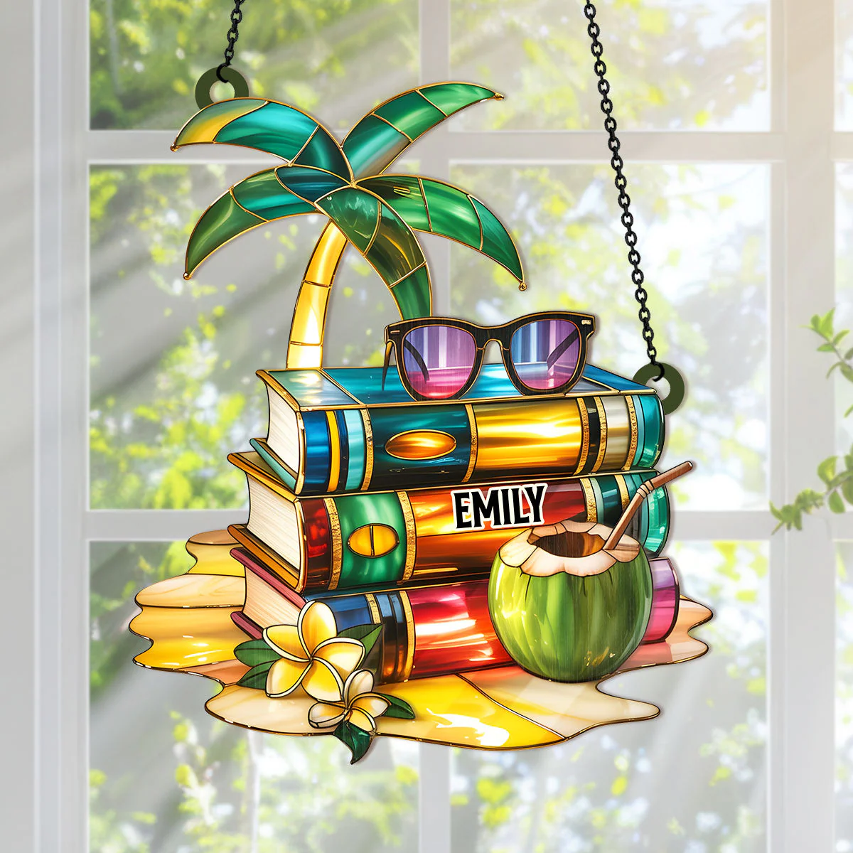 Escape Into Books and Beaches - Personalized Window Hanging Suncatcher - Image 2