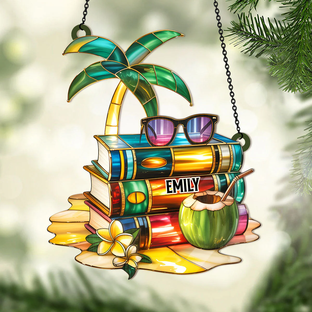 Escape Into Books and Beaches - Personalized Window Hanging Suncatcher - Image 3