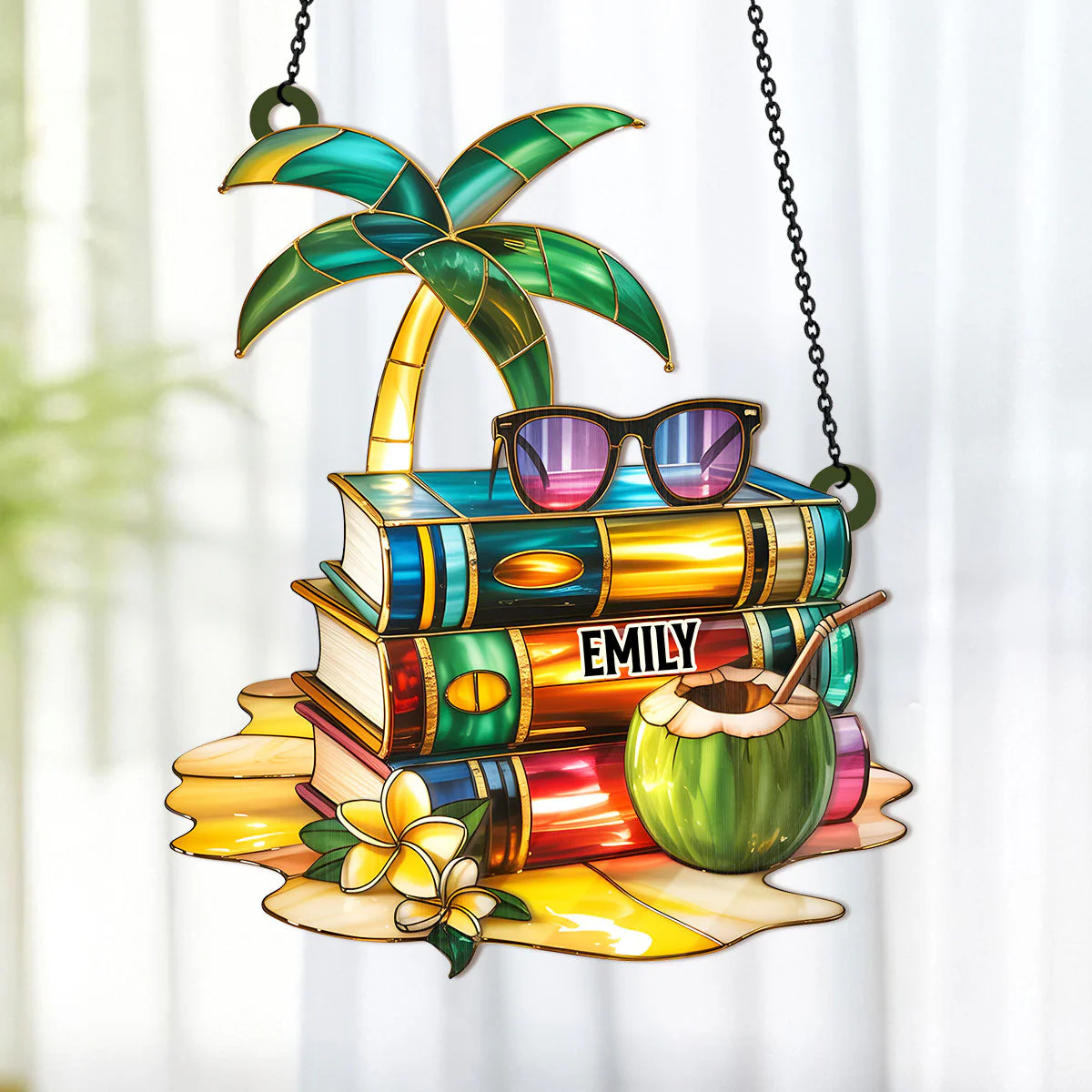 Escape Into Books and Beaches - Personalized Window Hanging Suncatcher - Image 4