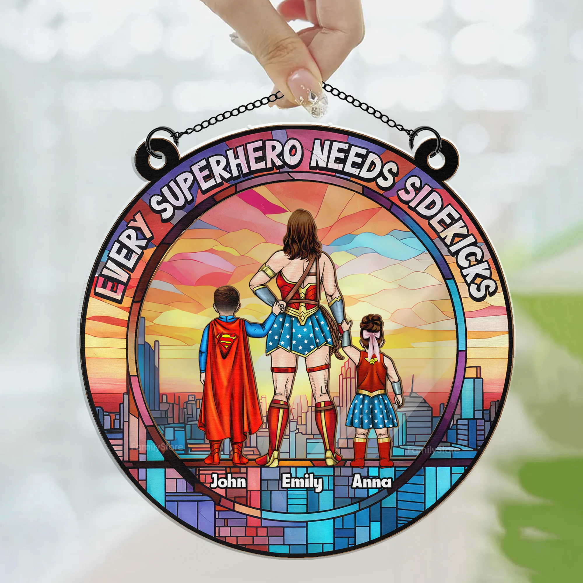 Every Superhero Needs A Sidekick - Personalized Window Hanging Suncatcher Ornament - Gift for Mom, Wife | CL02 NH96 - Image 3