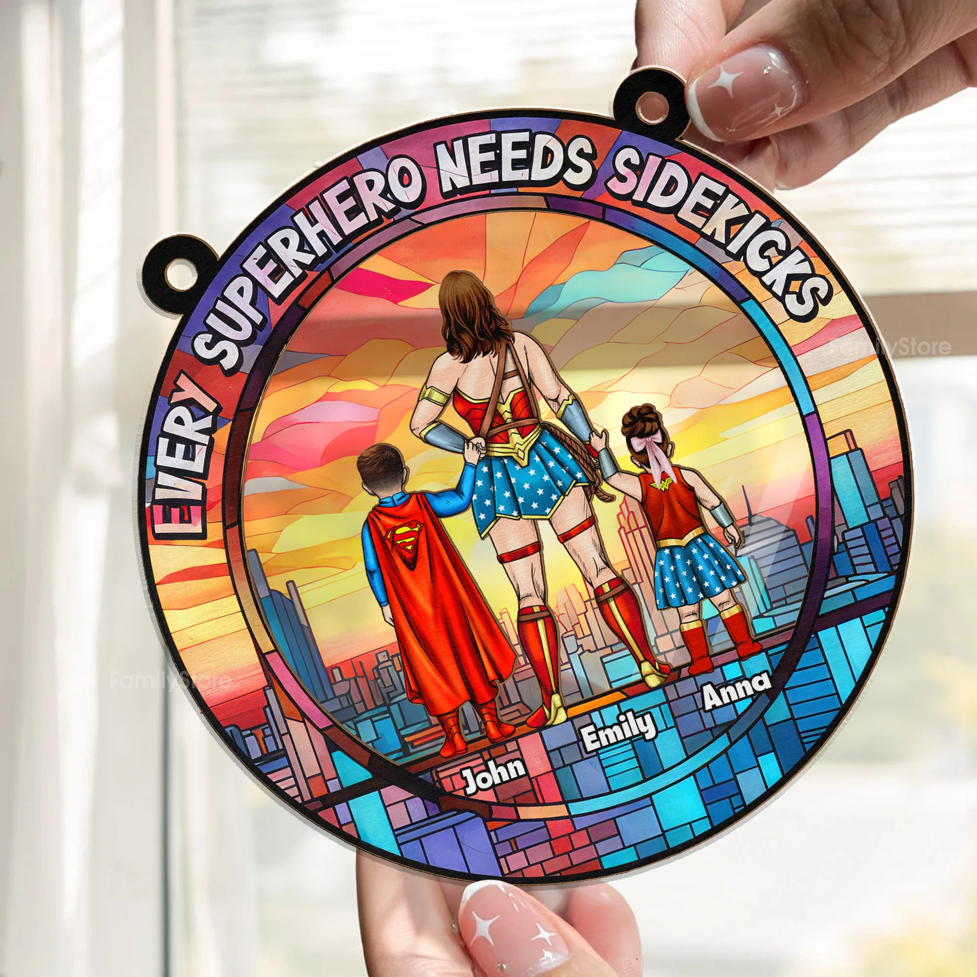 Every Superhero Needs A Sidekick - Personalized Window Hanging Suncatcher Ornament - Gift for Mom, Wife | CL02 NH96 - Image 2