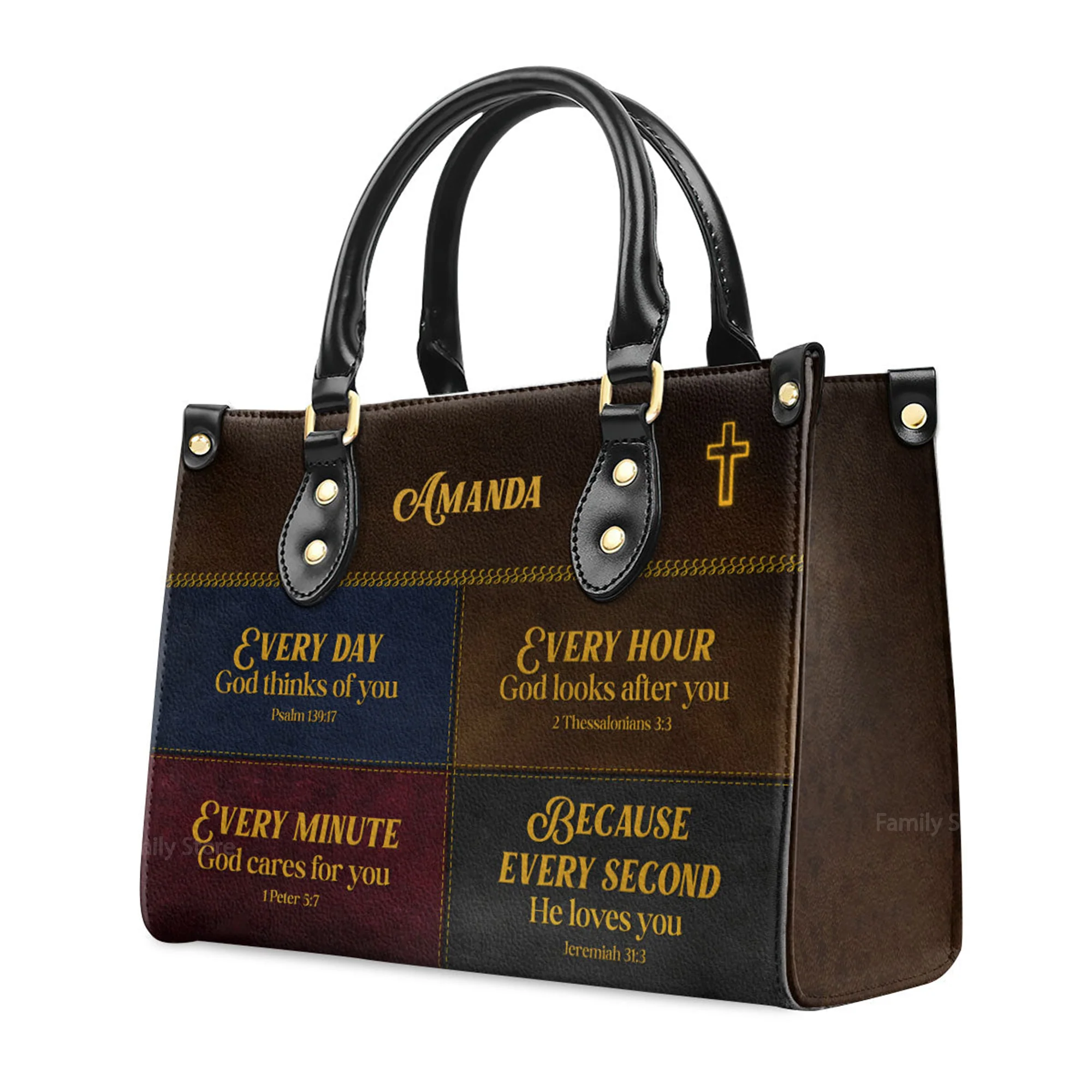 Everyday God Thinks Of You - Thoughtful Gift For Christians - Personalized Leather Handbag With Handle - AT4080931 - Image 3