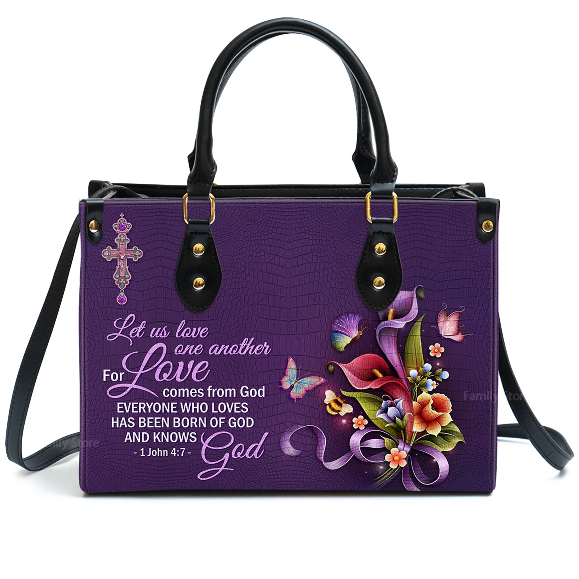 Everyone Who Loves Has Heen Born Of God And Knows God - Scripture Gifts For Women Of God - Personalized Leather Handbag With Handle - AT4081422 - Image 2