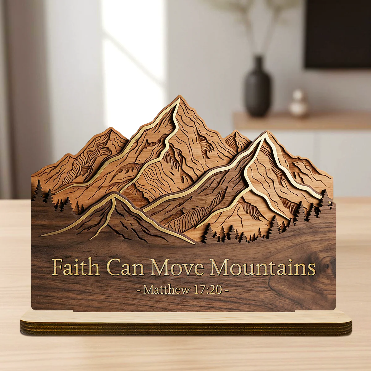 Faith Can Move Mountains 2-Layer Wood Plaque - Gift For Family - Image 3