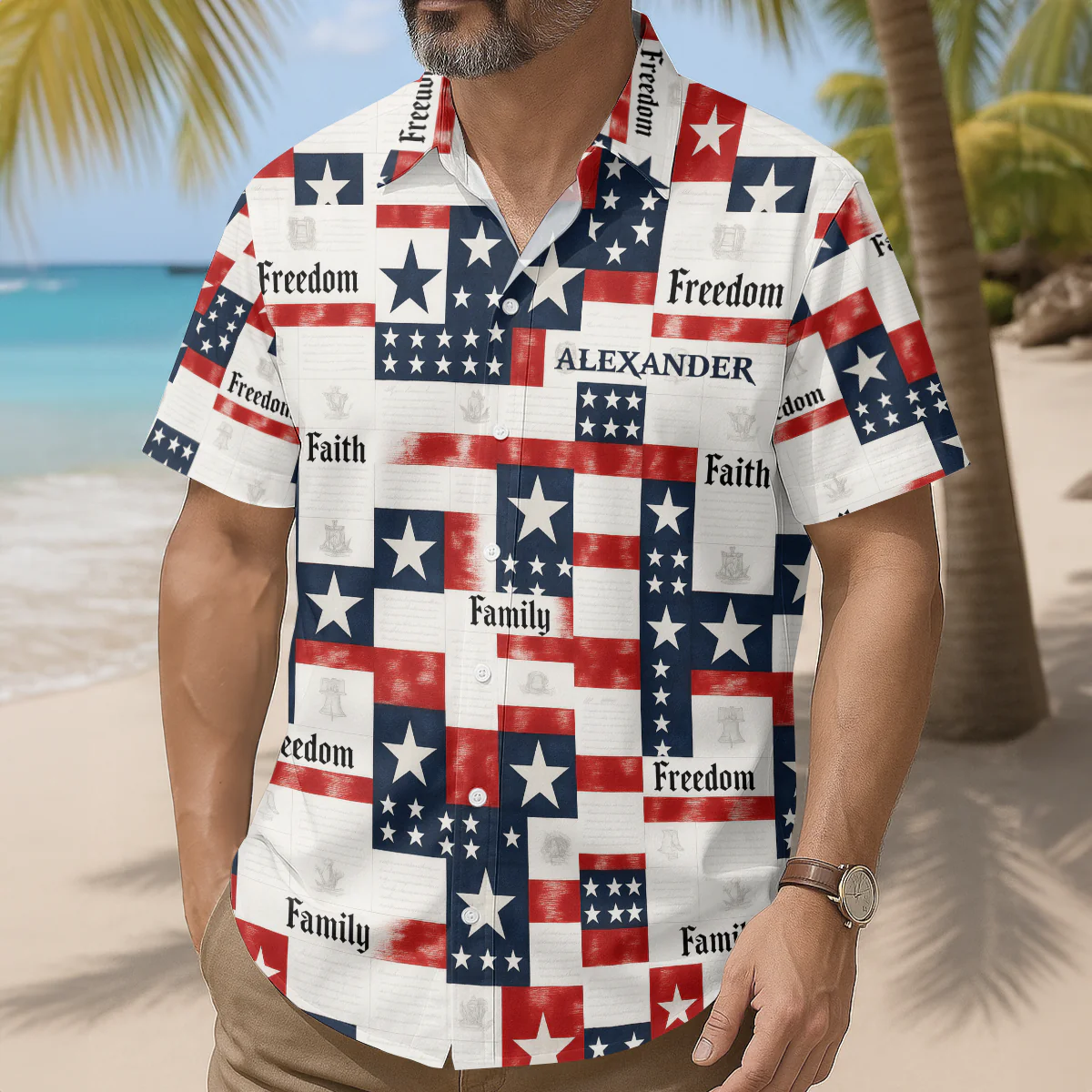 Faith Family Freedom - Personalized Hawaiian Shirt - Gift for Dad, Husband, Grandpa