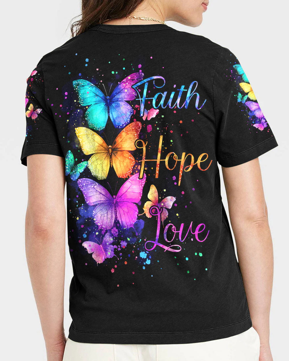 Faith Hope Love Butterflies Women's All Over Print Shirt - 2201251 - Image 10