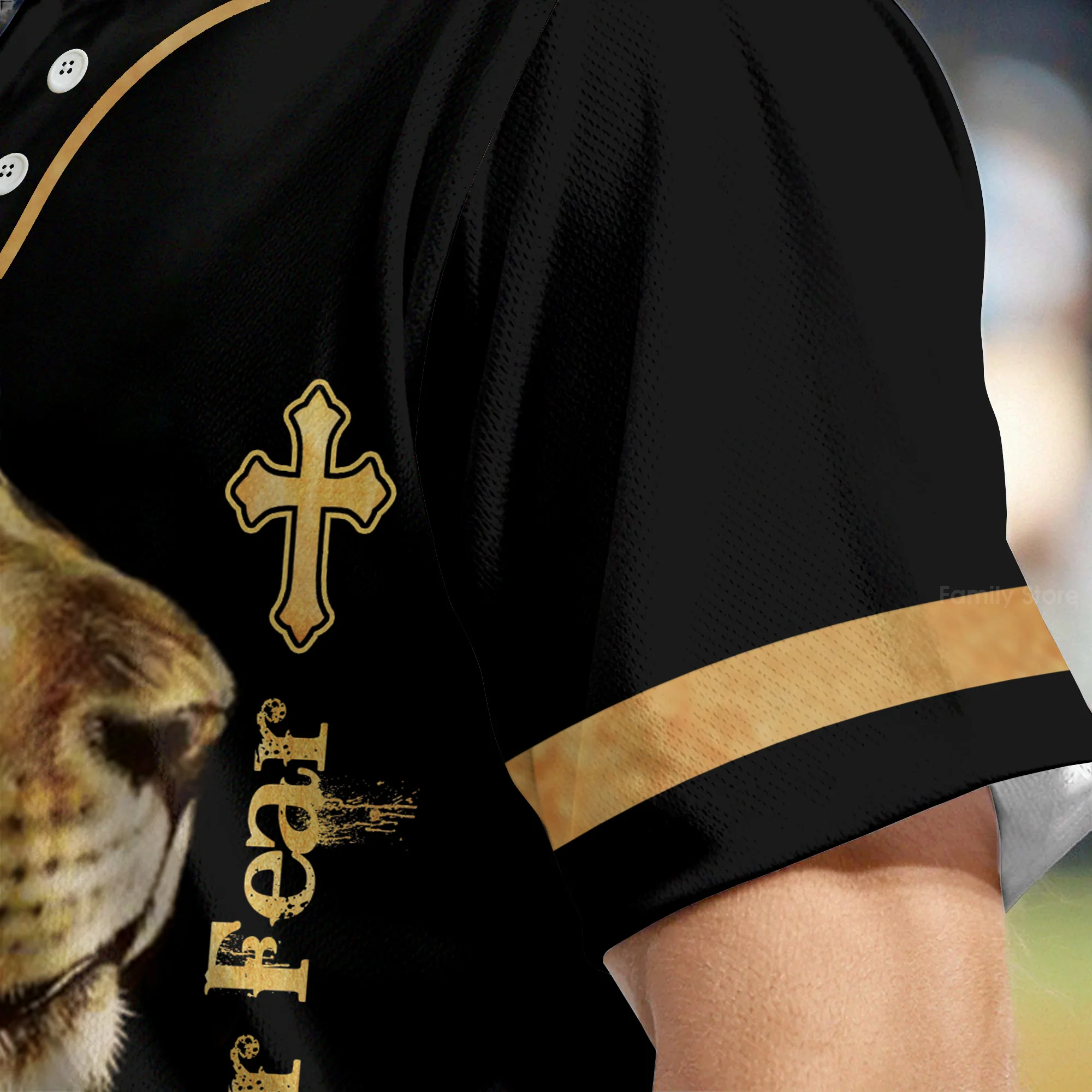 Faith Over Fear Lion King Jesus Black Baseball Tee Jersey Shirt Printed 3D - Image 5