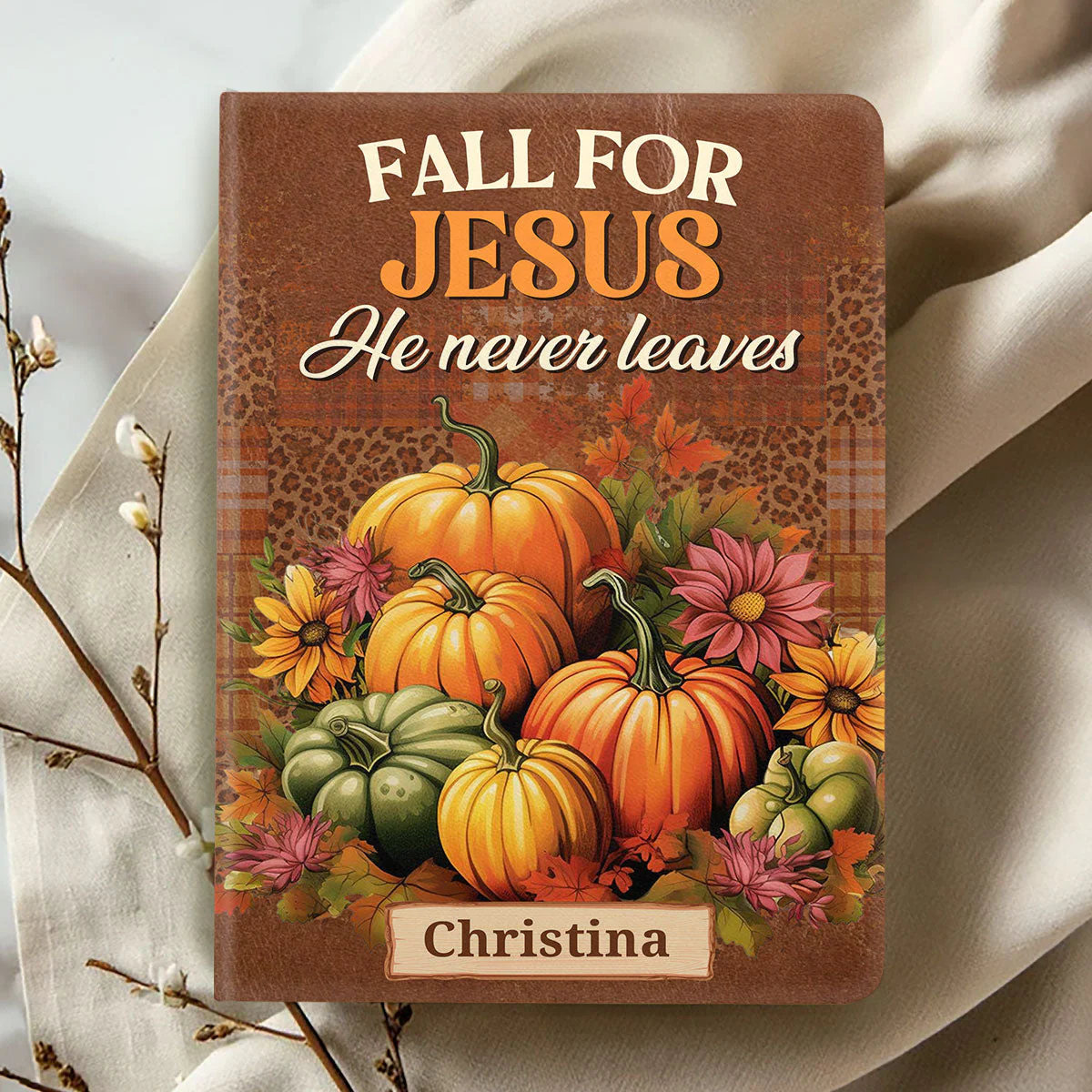 Fall For Jesus He Never Leaves - Personalized Leather Journal Notebook TD118 - Image 2