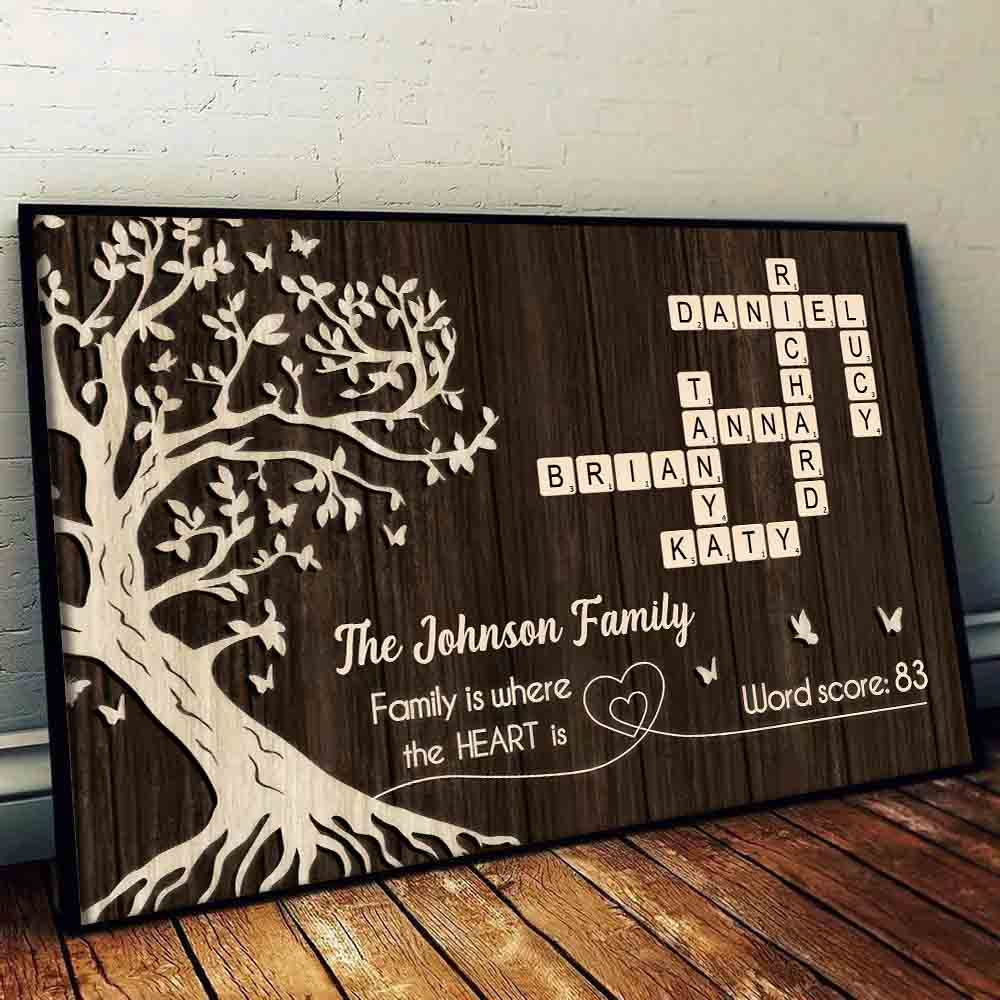 Family Crossword Art Treasured Forever - Personalized Canvas Poster - Gift For Grandma, Family Members - Image 2