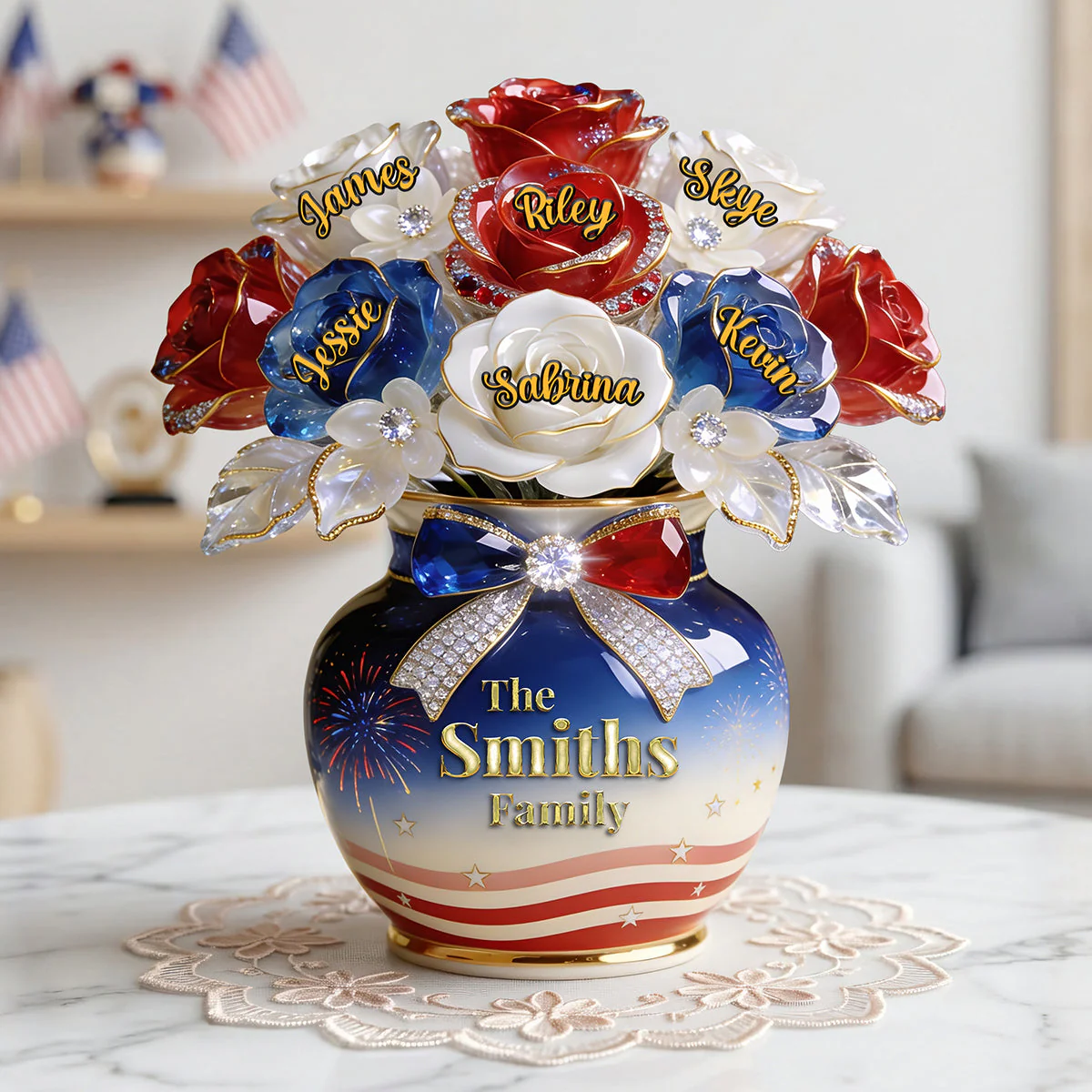 Family Flower 250th USA Anniversary - Personalized Acrylic Plaque - Gift For Family, Patriots - Image 3