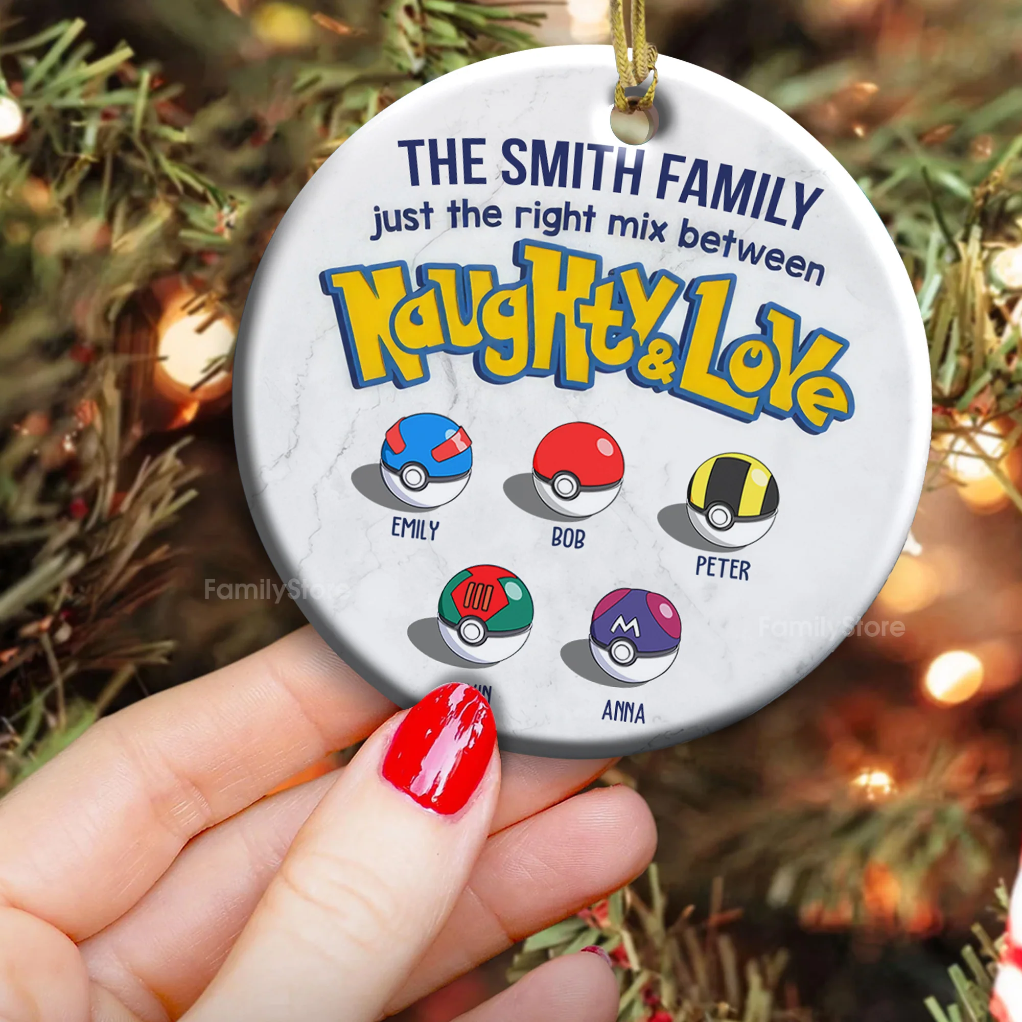PoMo Family Just The Right Mix Between Naughty And Love - Gift For Family - Personalized Ceramic Ornament - CL10 NA94 - Image 5