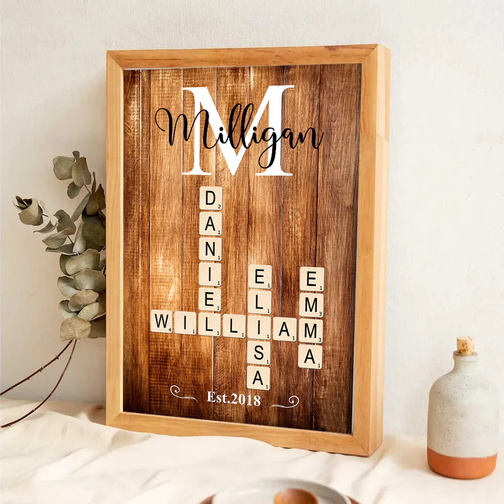 Family Name Crossword Puzzle Art - Personalized Canvas Poster - Gift For Grandma, Family Members