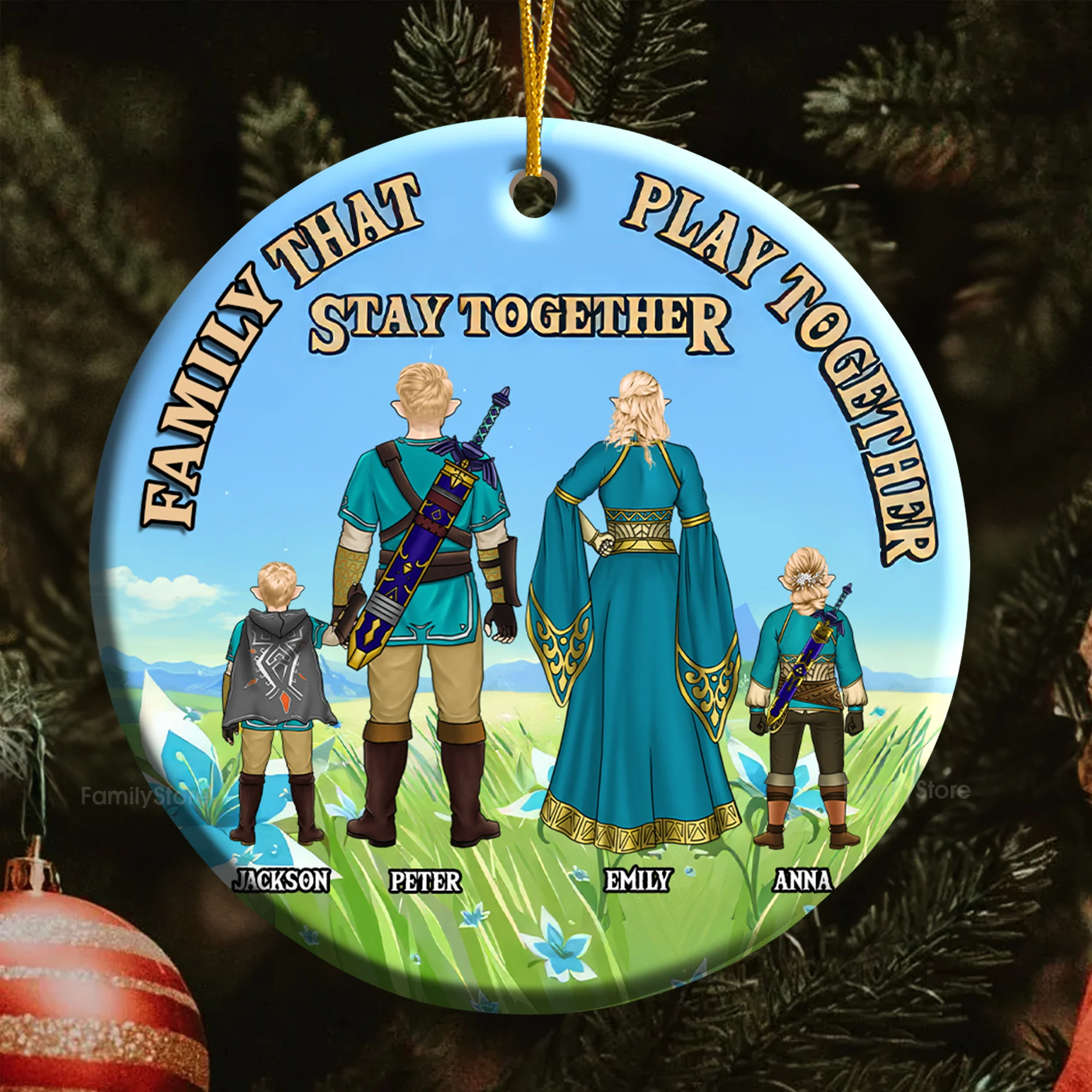 Family That Play Together Stay Together Zelda - Personalized Ceramic Ornament - Gift For Family Memmber CL07 NH96 - Image 4