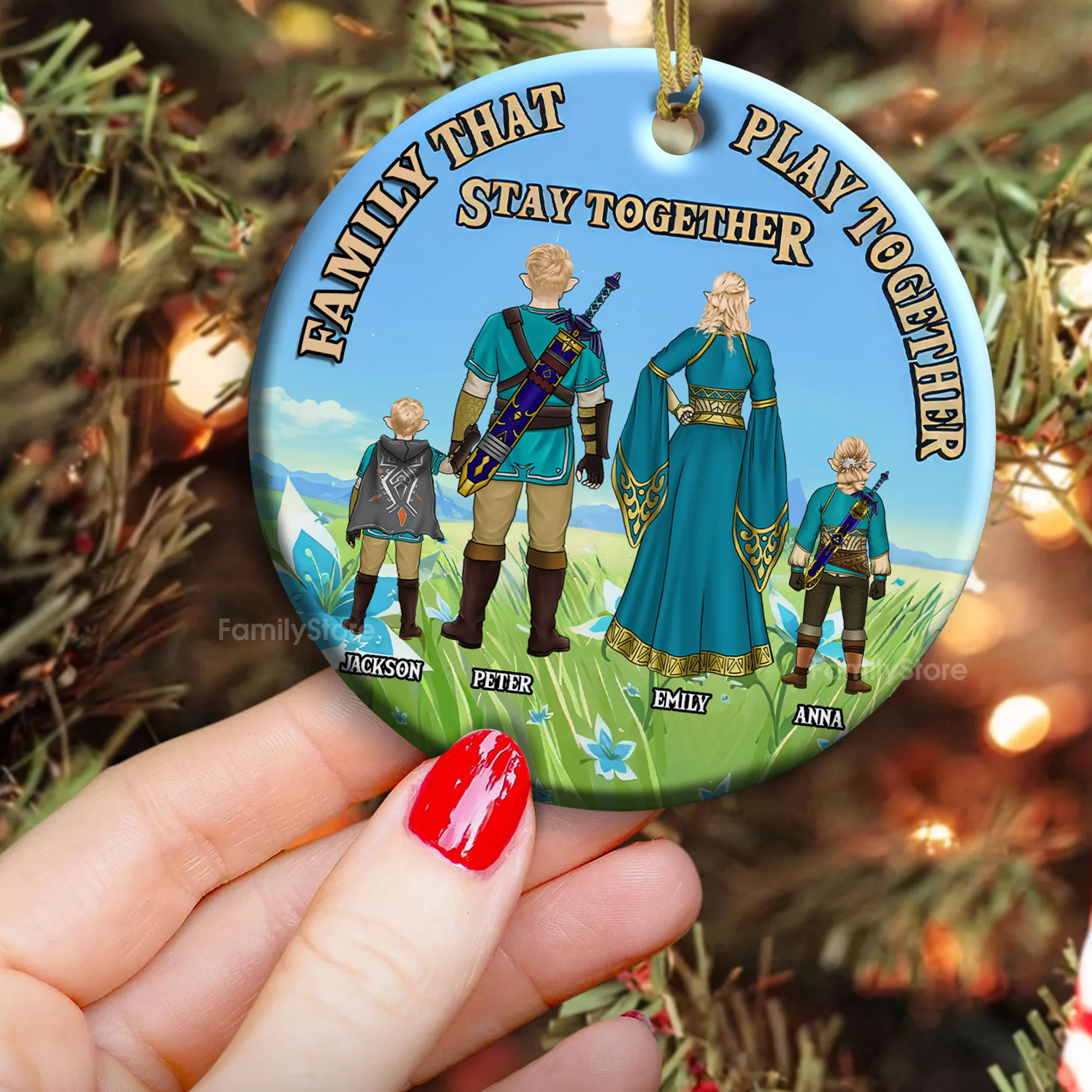Family That Play Together Stay Together Zelda - Personalized Ceramic Ornament - Gift For Family Memmber CL07 NH96 - Image 5