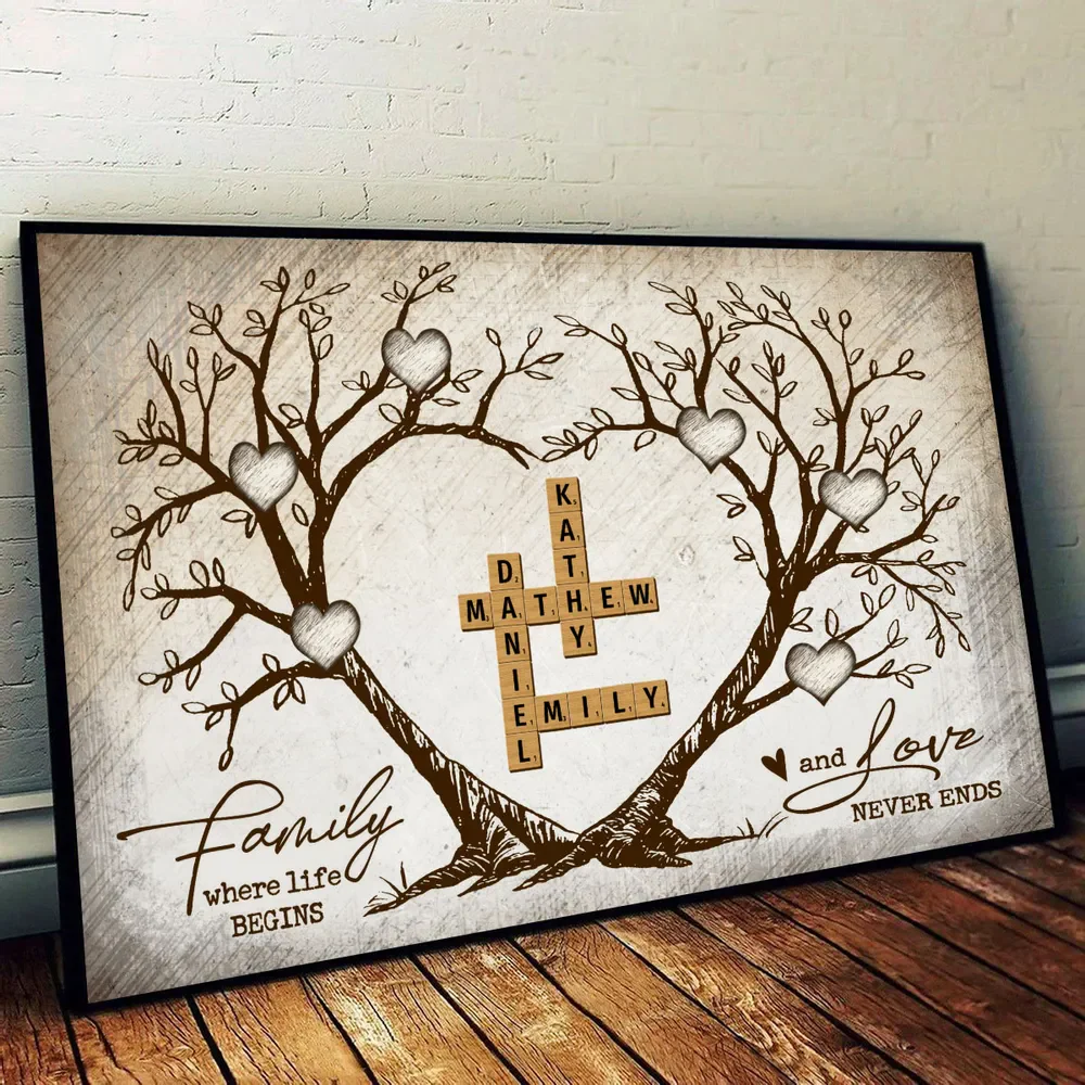 Family Where Life Begins And Love Never Ends - Personalized Canvas Poster - Gift For Mom, Grandma, Family Members