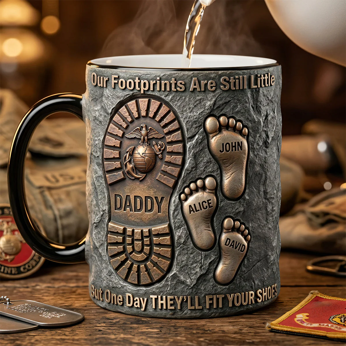 Father's Footsteps Veteran - Personalized Mug - Gift For Dad