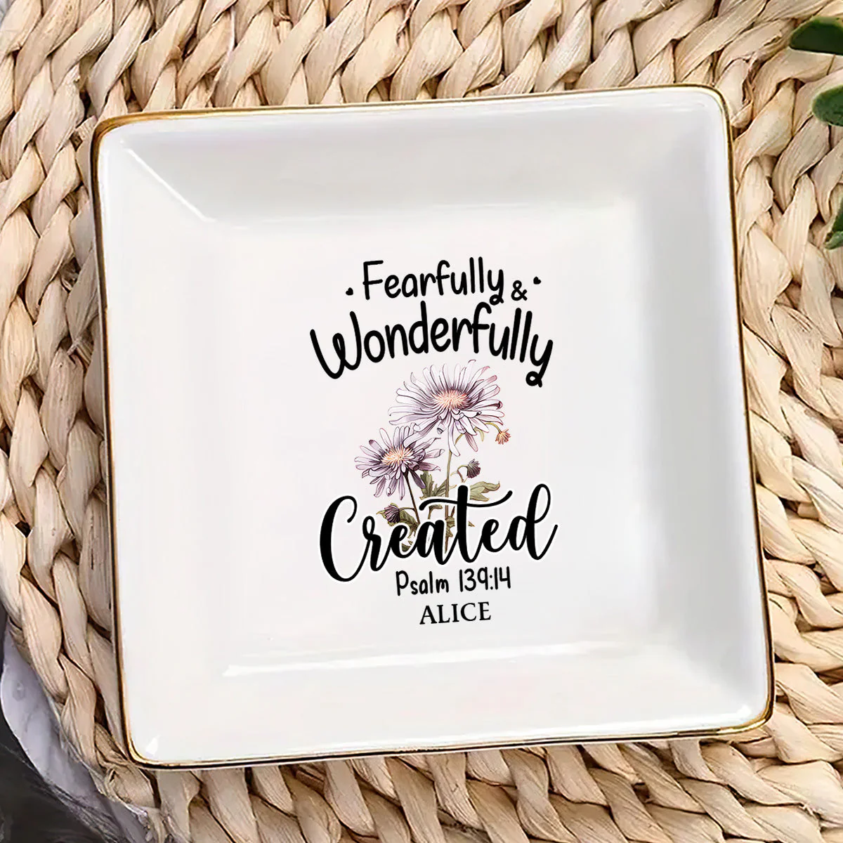 Fearfully and Wonderfully Created Psalm 139:14 Birth Month Flower - Personalized Jewelry Dish - Gift For Grandma, Mom, Girlfriend, Wife, Bestie, Sister NH96 - Image 3