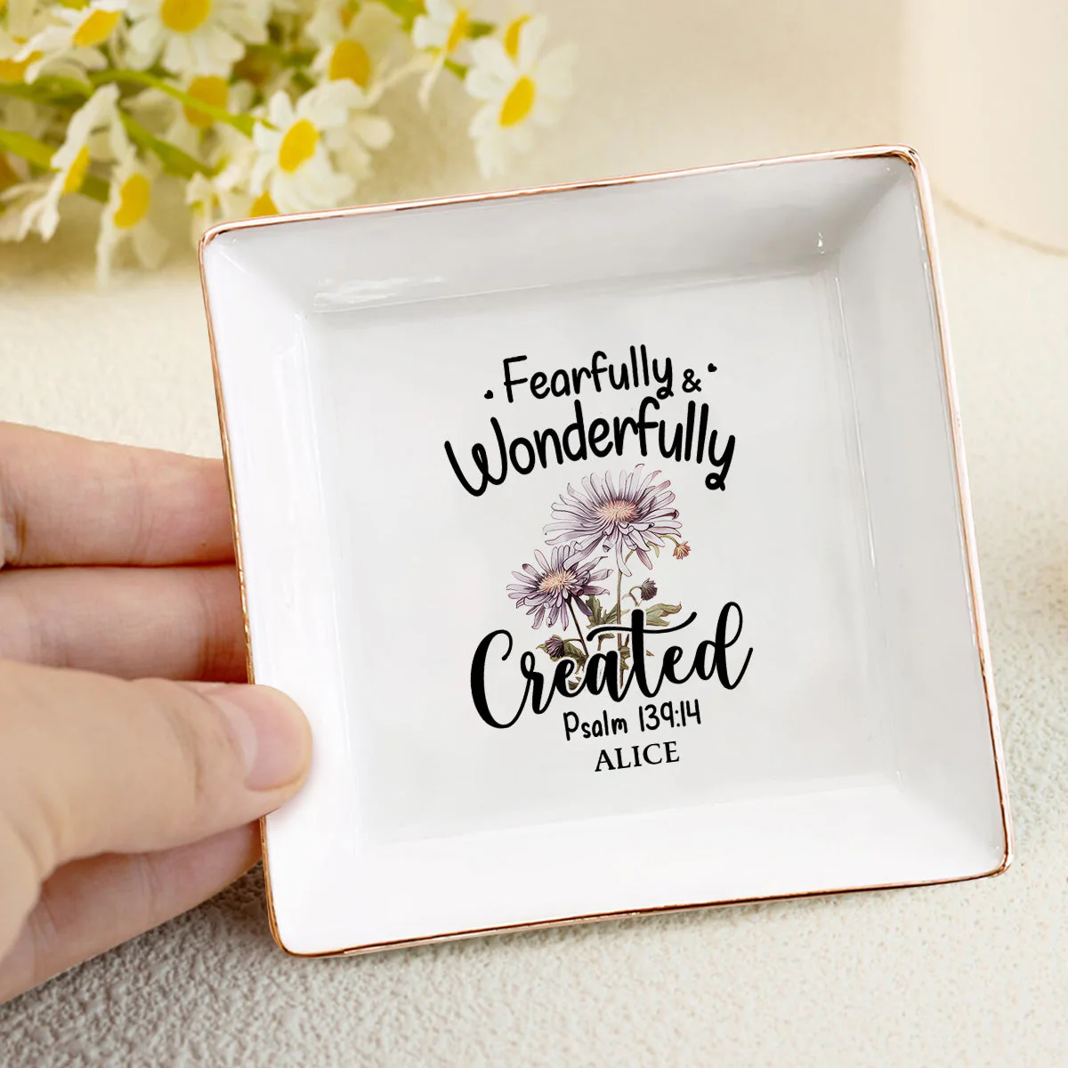 Fearfully and Wonderfully Created Psalm 139:14 Birth Month Flower - Personalized Jewelry Dish - Gift For Grandma, Mom, Girlfriend, Wife, Bestie, Sister NH96 - Image 4