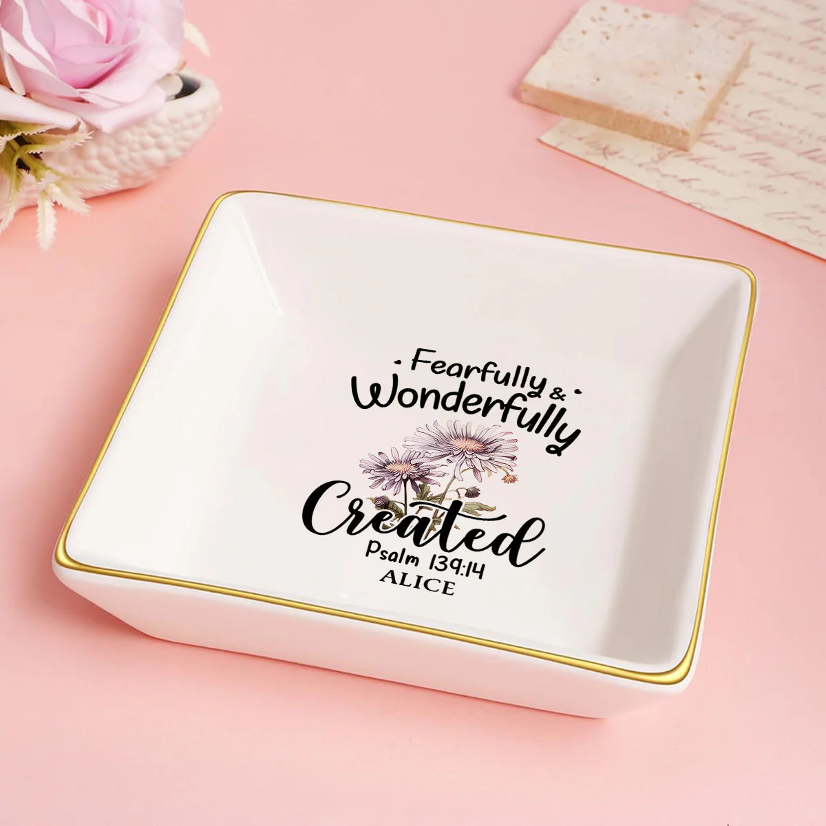 Fearfully and Wonderfully Created Psalm 139:14 Birth Month Flower - Personalized Jewelry Dish - Gift For Grandma, Mom, Girlfriend, Wife, Bestie, Sister NH96 - Image 5