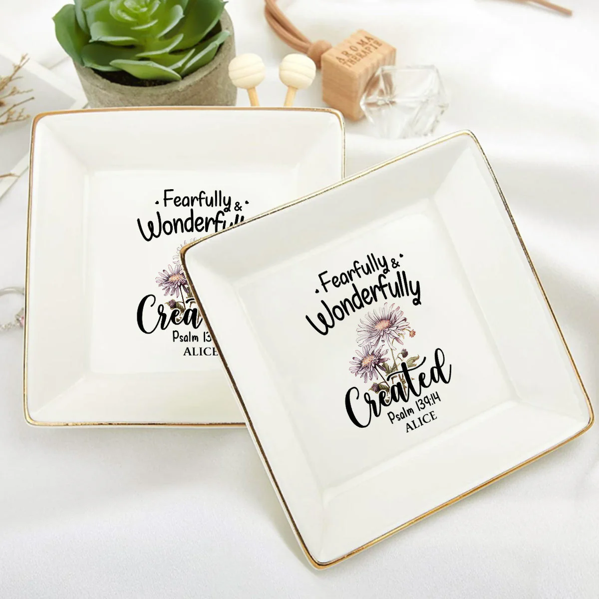 Fearfully and Wonderfully Created Psalm 139:14 Birth Month Flower - Personalized Jewelry Dish - Gift For Grandma, Mom, Girlfriend, Wife, Bestie, Sister NH96 - Image 6
