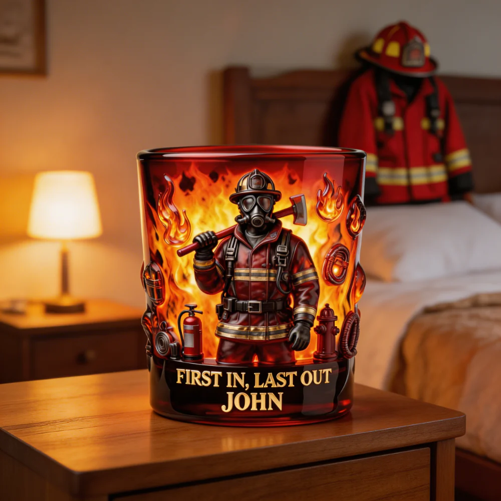 Firefighter Dad First In, Last Out - Personalized Whiskey Glass - Gift For Dad - Image 2