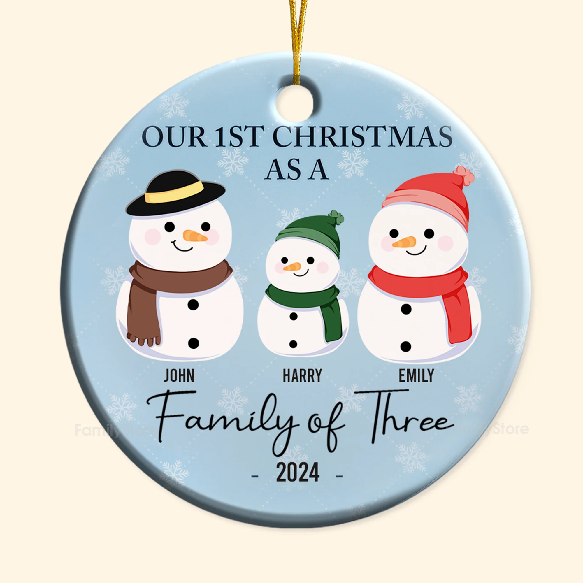 First Christmas As A Family Of Three Snowman - Gift For Family - Personalized Ceramic Ornament - CL34 NA94 - Image 6