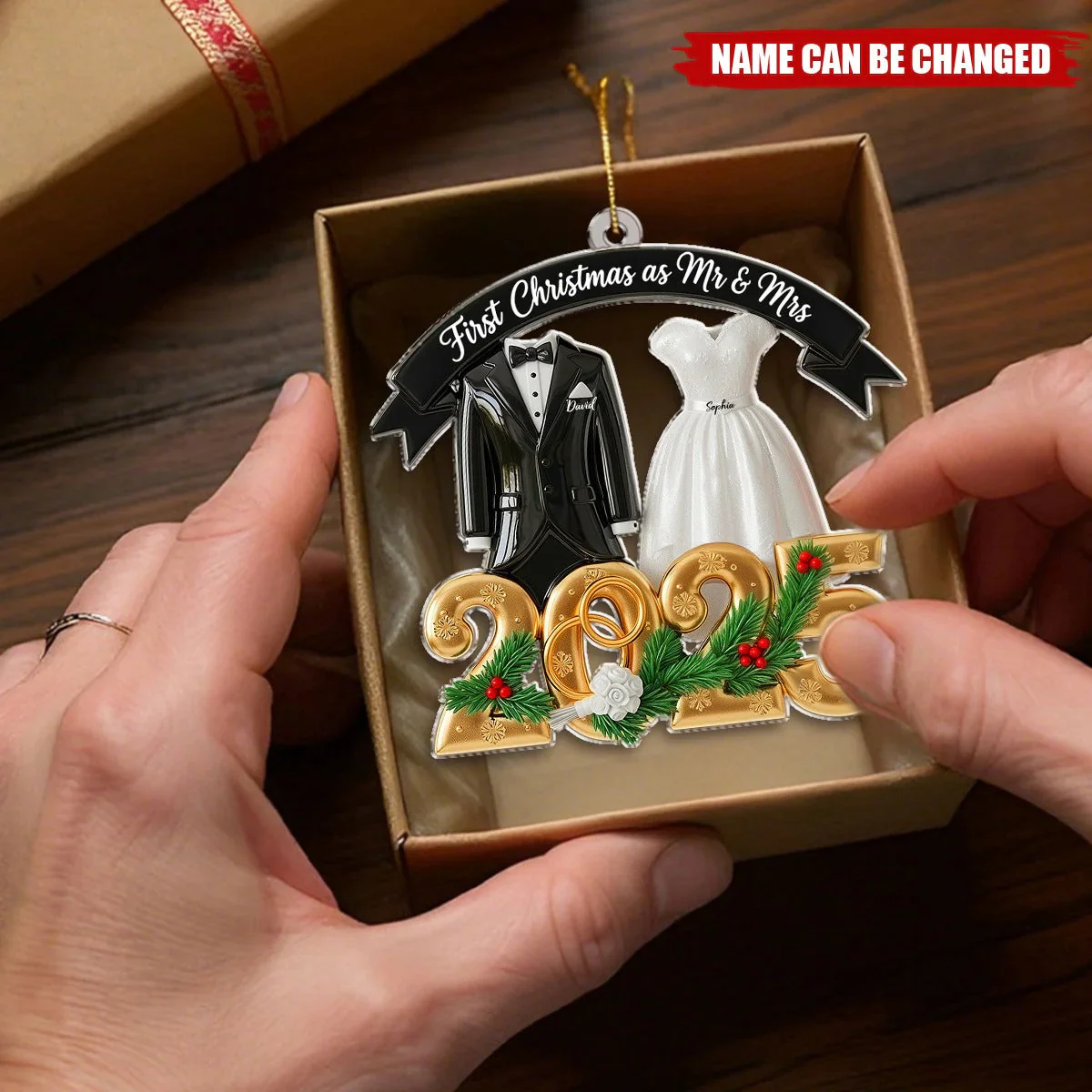 First Christmas As Mr & Mrs - Personalized Acrylic Ornament - Gift For Couples NL122 - Image 3
