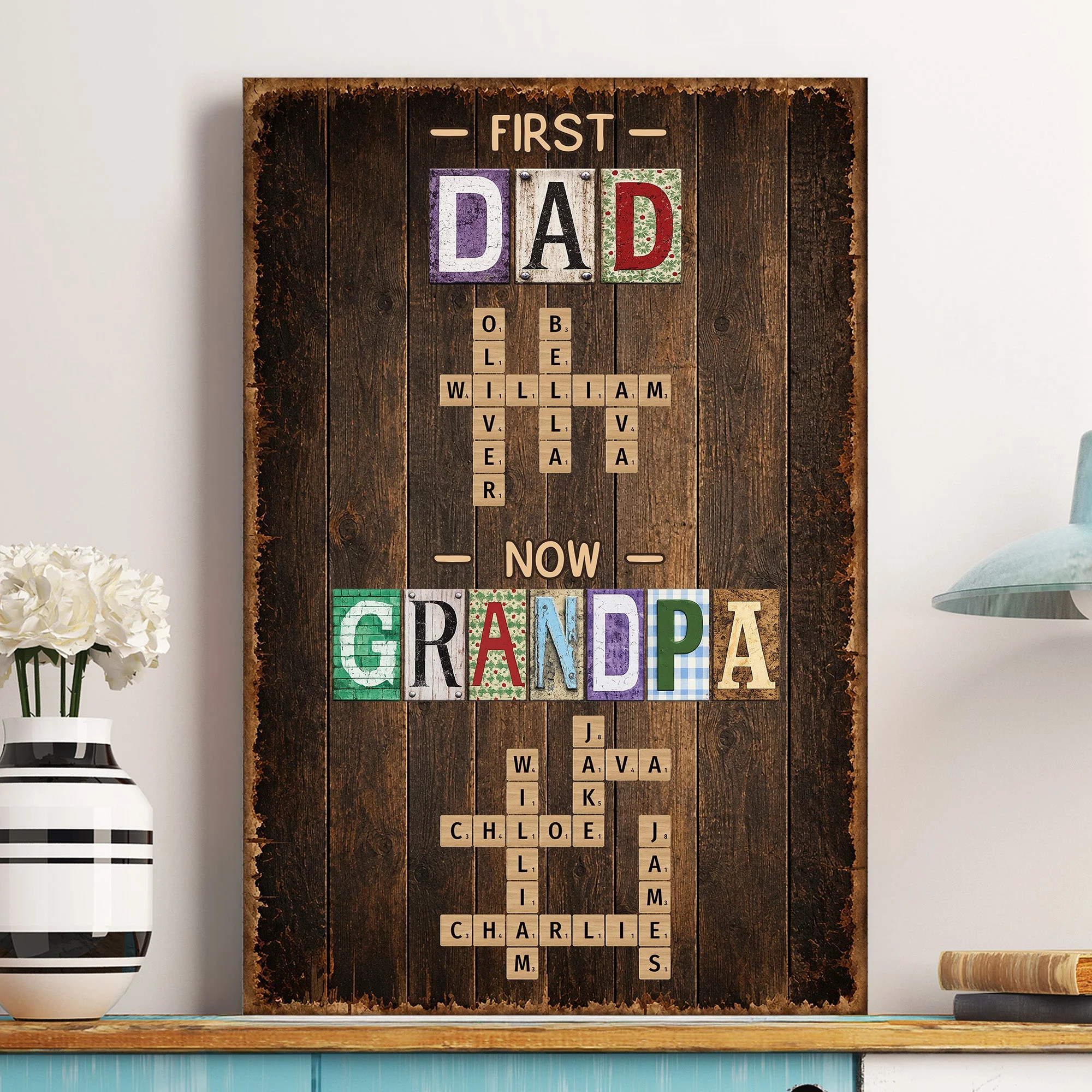 First Dad Now Grandpa Names Crossword - Personalized Canvas Poster - Gift For Dad, Grandpa - Image 2
