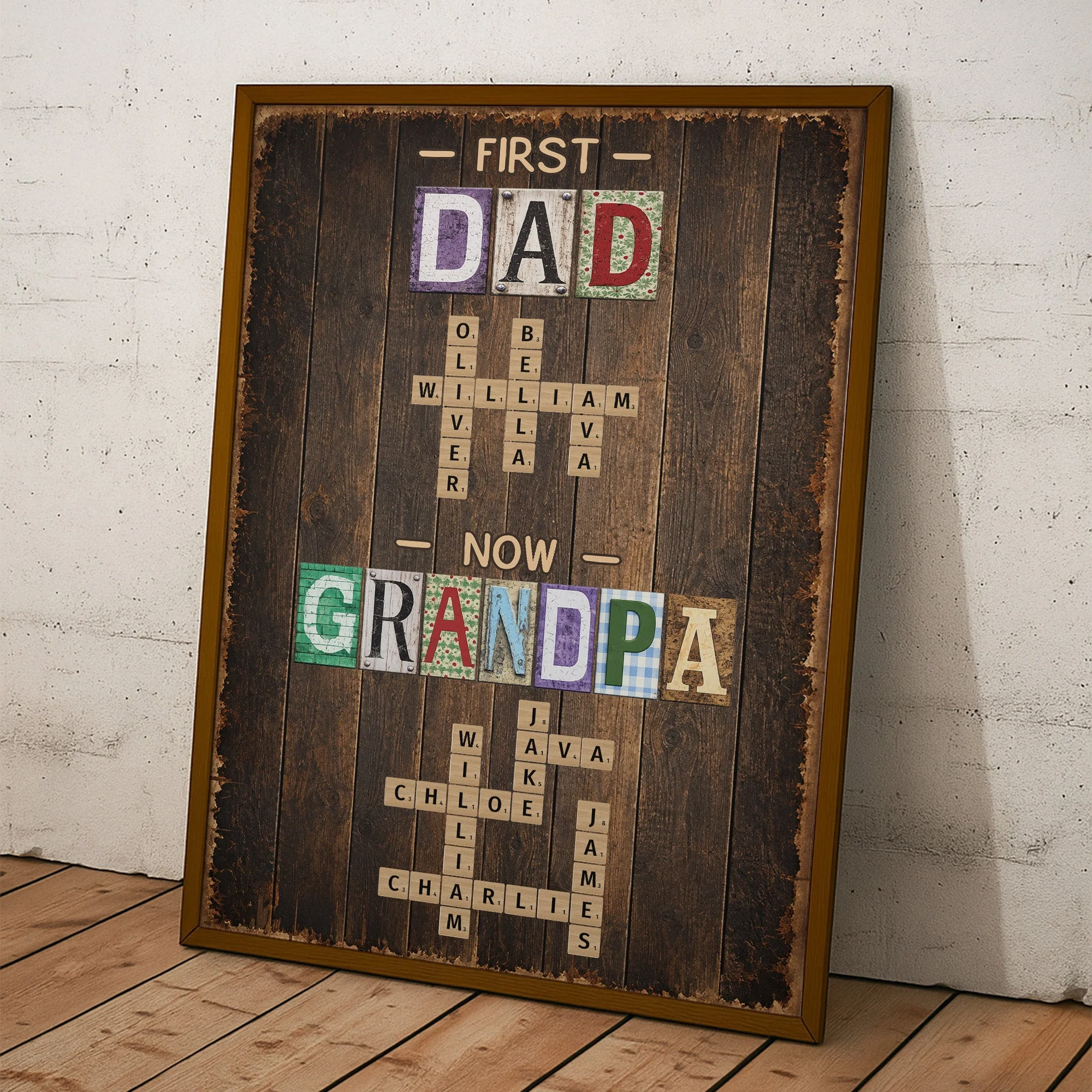 First Dad Now Grandpa Names Crossword - Personalized Canvas Poster - Gift For Dad, Grandpa - Image 4