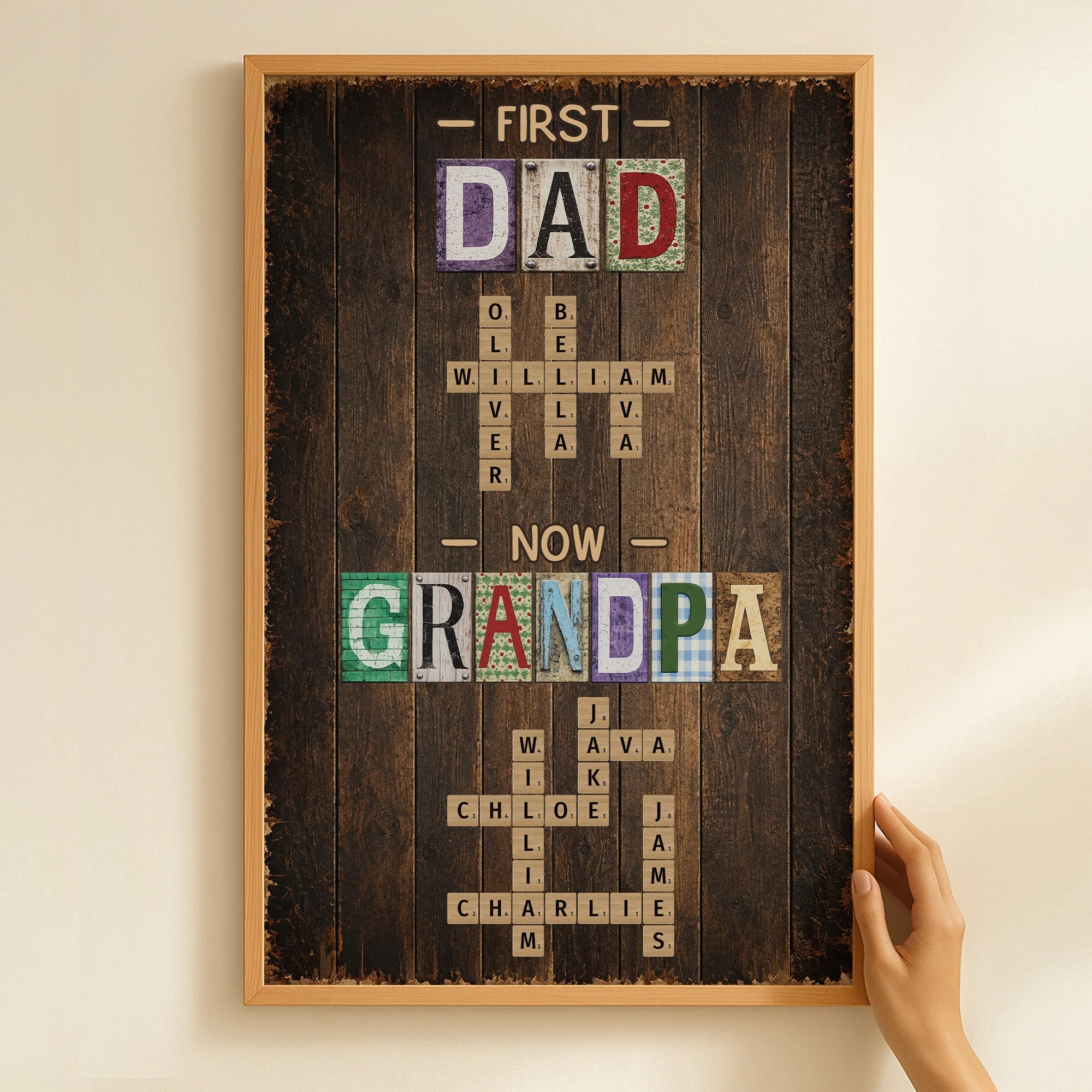 First Dad Now Grandpa Names Crossword - Personalized Canvas Poster - Gift For Dad, Grandpa - Image 5