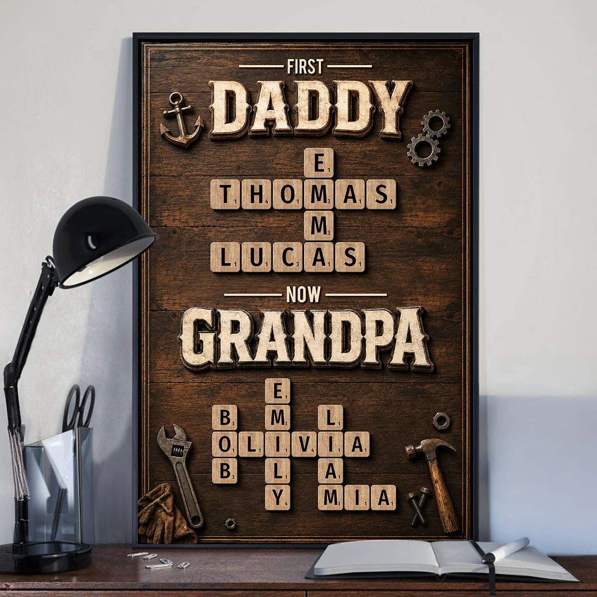 First Daddy Now Grandpa Crossword Puzzle Art - Personalized Poster Canvas - Gift For Dad, Grandpa, Husband - Image 6