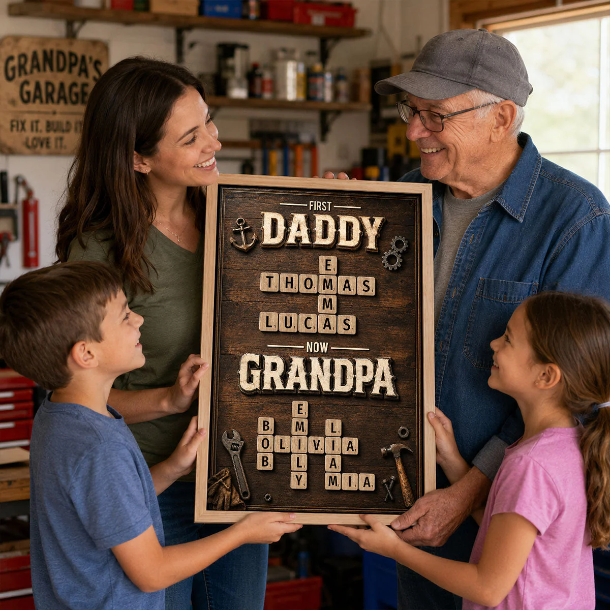 First Daddy Now Grandpa Crossword Puzzle Art - Personalized Poster Canvas - Gift For Dad, Grandpa, Husband - Image 8