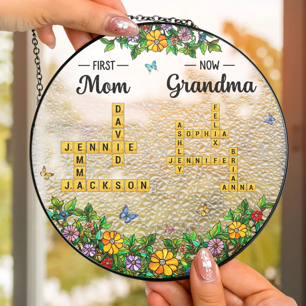 First Mom New Grandma - Personalized Stained Glass Window Hanging Suncatcher - Gift For Mom, Grandma, Mother's Day | NA94 - Image 4
