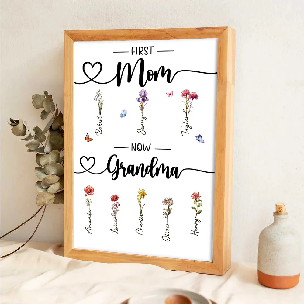 First Mom Now Grandma Birth Flower - Personalized Poster Canvas - Gift For Grandma, Mom