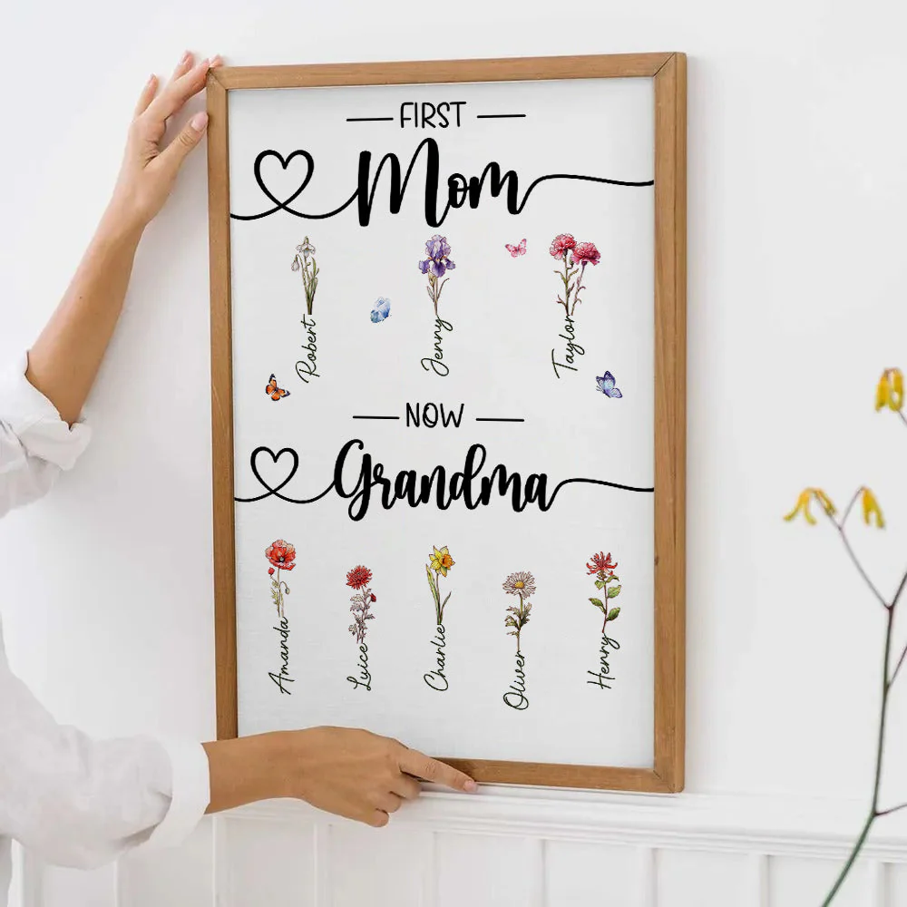 First Mom Now Grandma Birth Flower - Personalized Poster Canvas - Gift For Grandma, Mom - Image 2