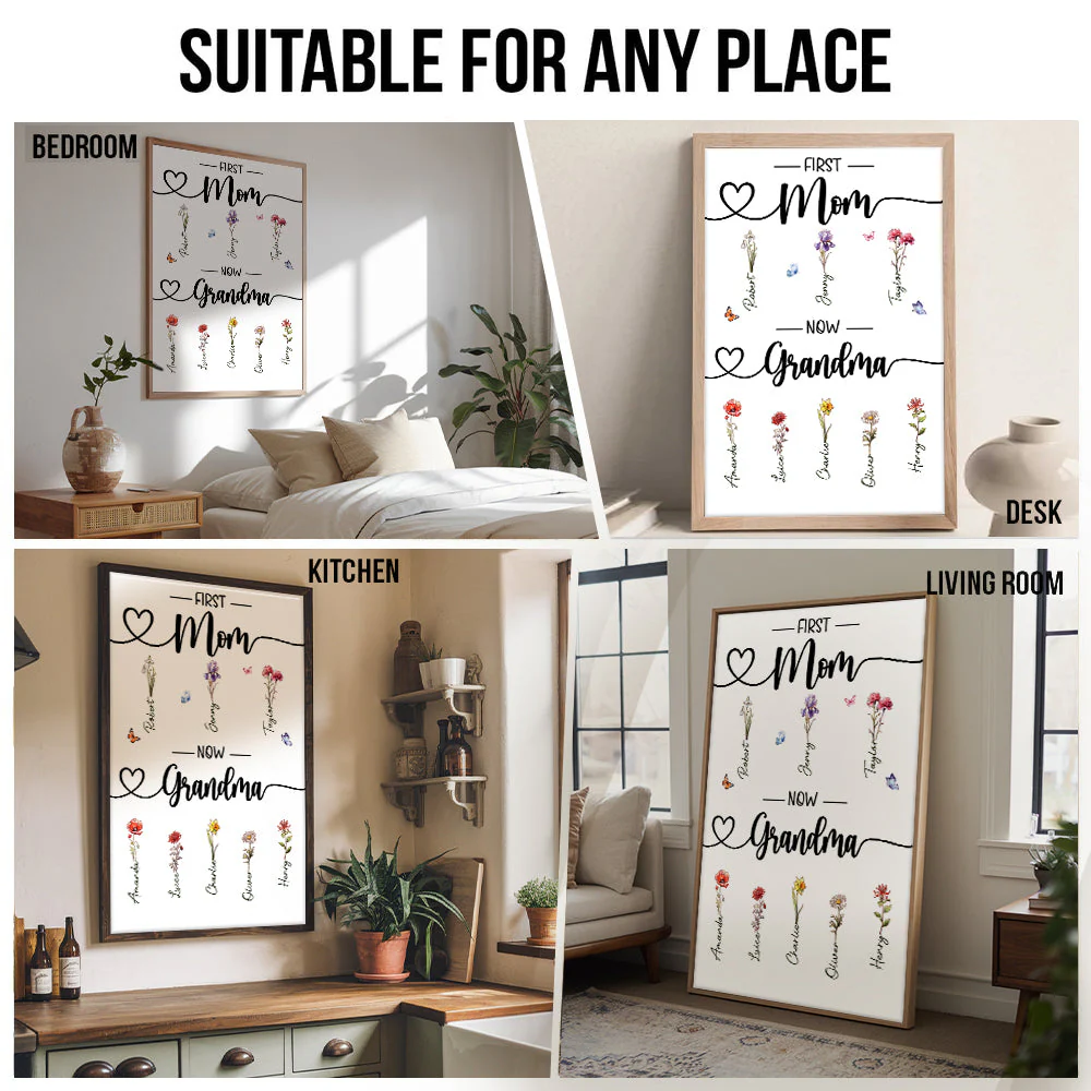 First Mom Now Grandma Birth Flower - Personalized Poster Canvas - Gift For Grandma, Mom - Image 4