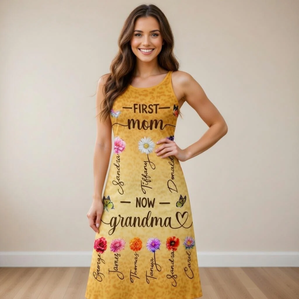 First Mom Now Grandma - Personalized Maxi Dress - Gift For Mom, Grandma - Image 3